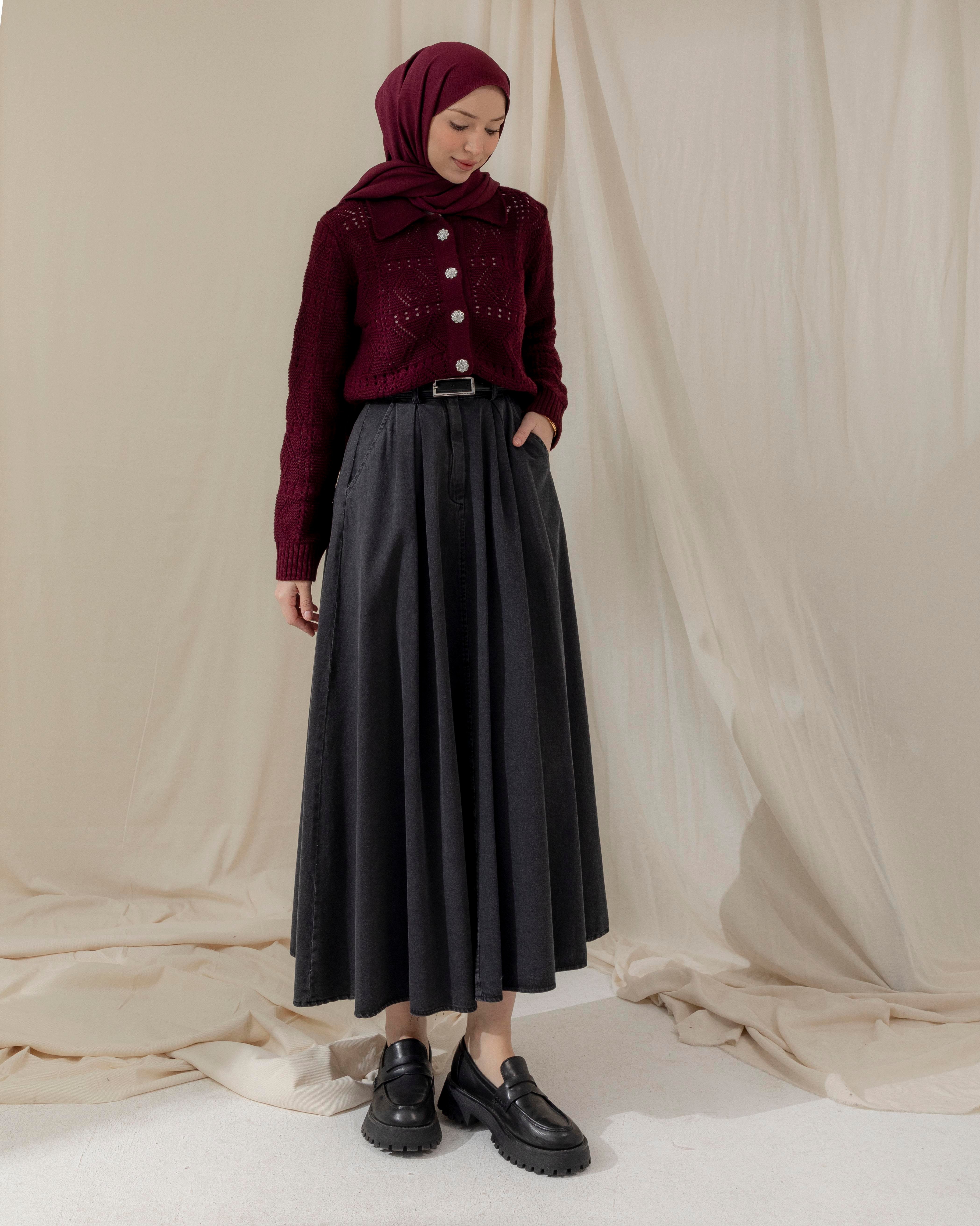 Örgü Desenli Bordo Triko Hırka