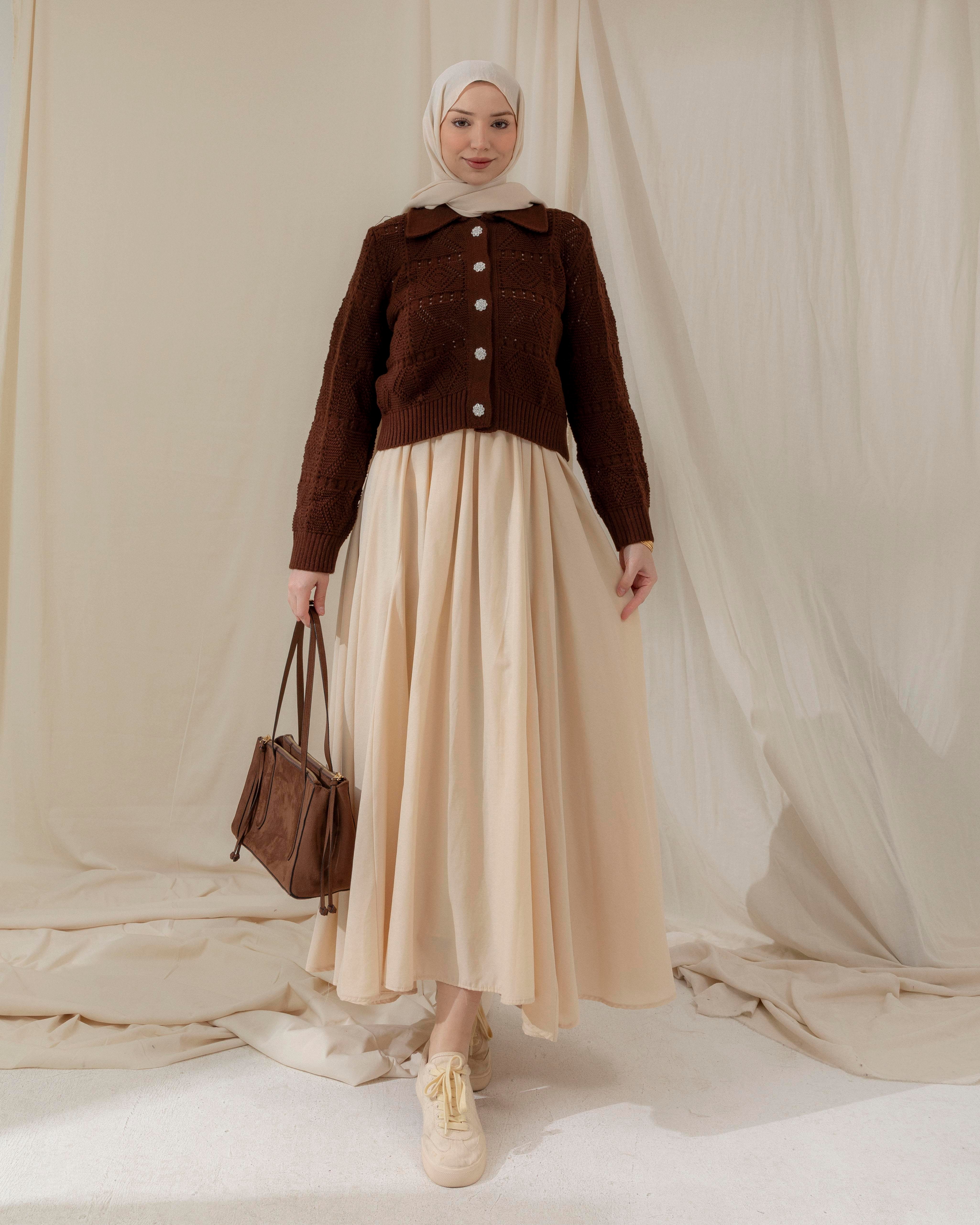 Örgü Desenli Kahve Triko Hırka