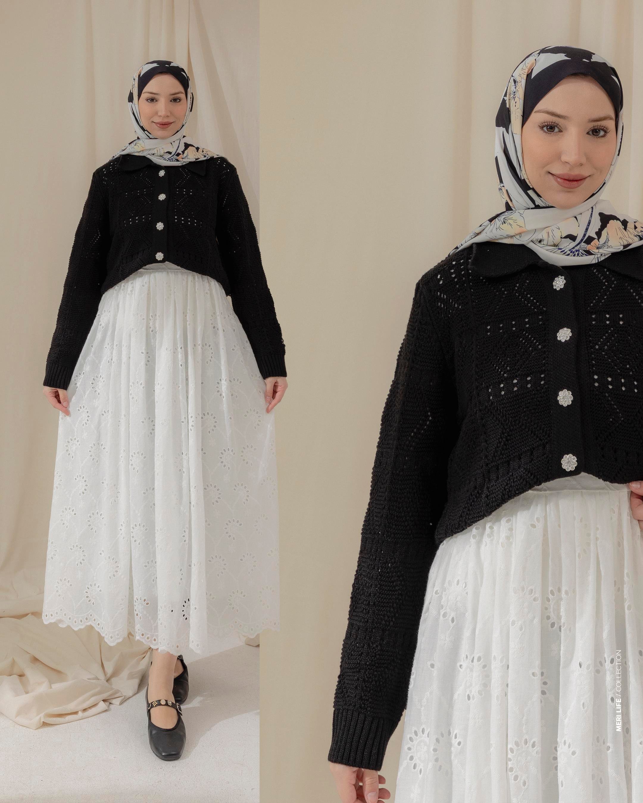 Örgü Desenli Siyah Triko Hırka