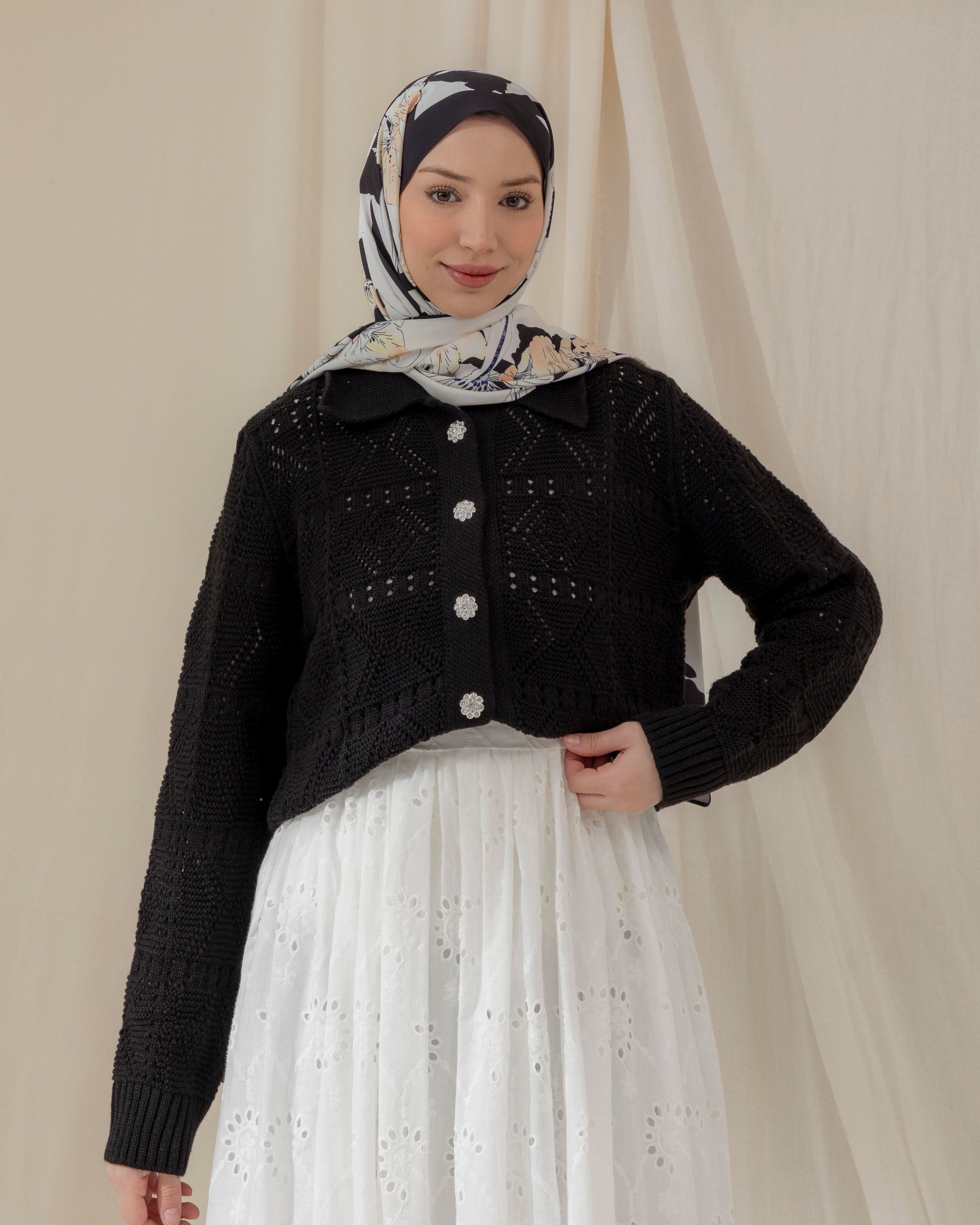 Örgü Desenli Siyah Triko Hırka