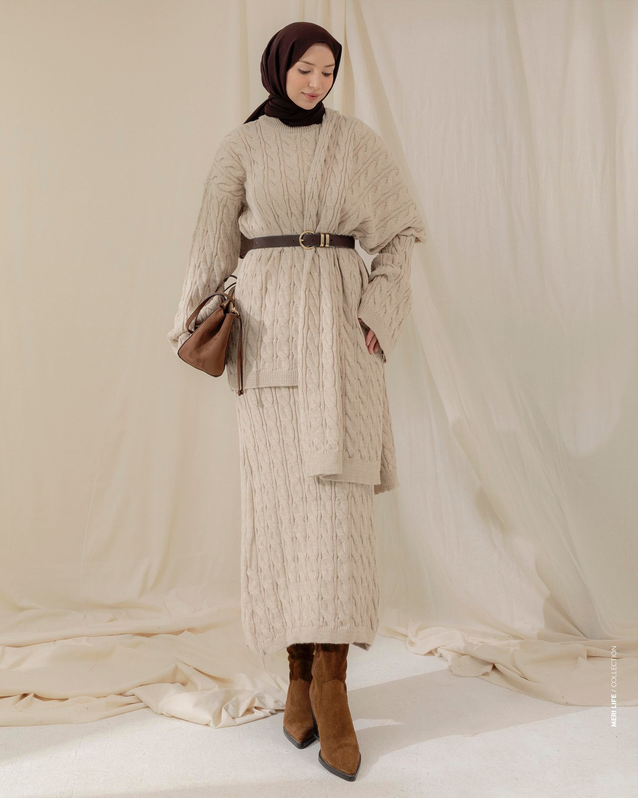 Örgü Desenli Taş Üçlü Takım