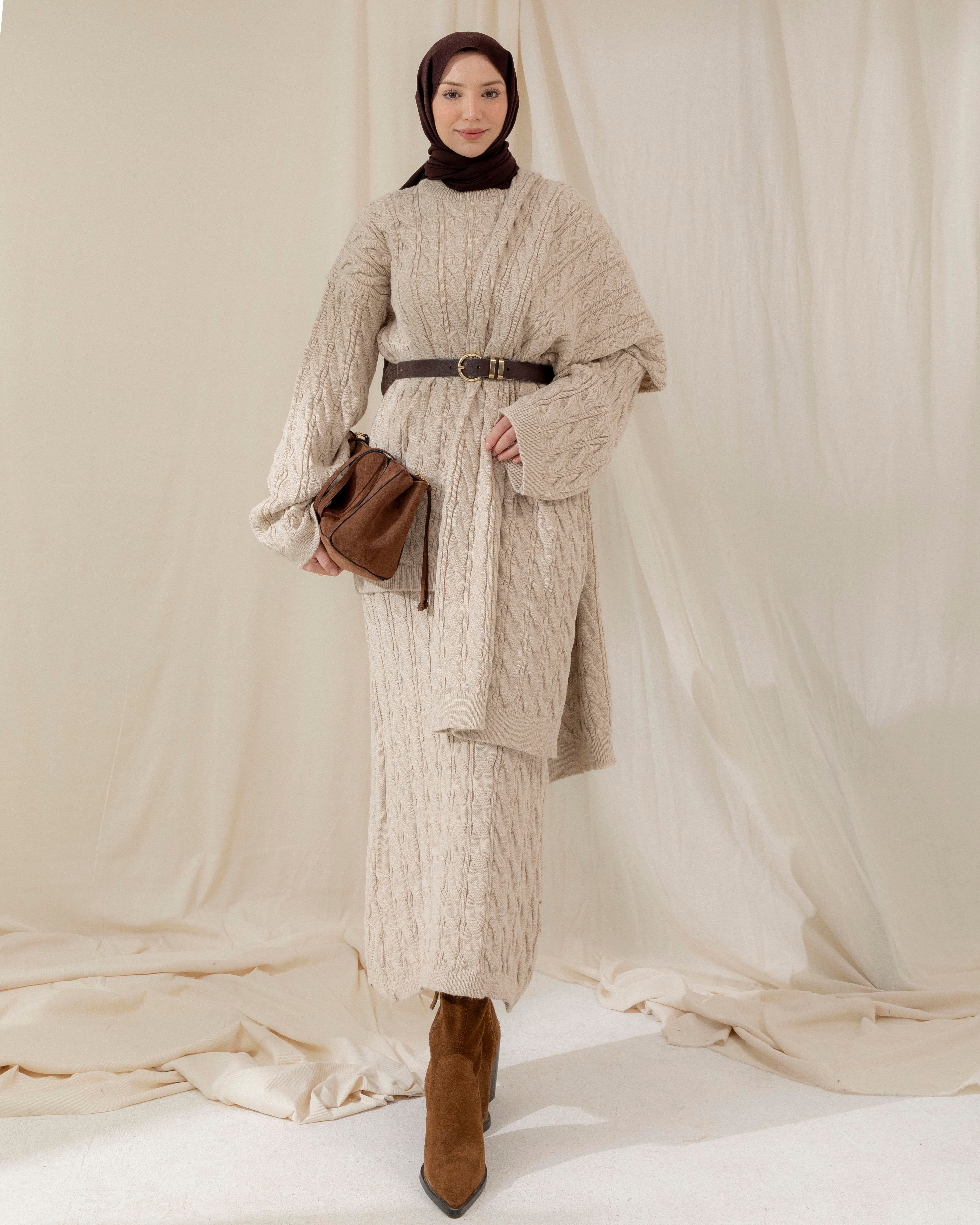 Örgü Desenli Taş Üçlü Takım