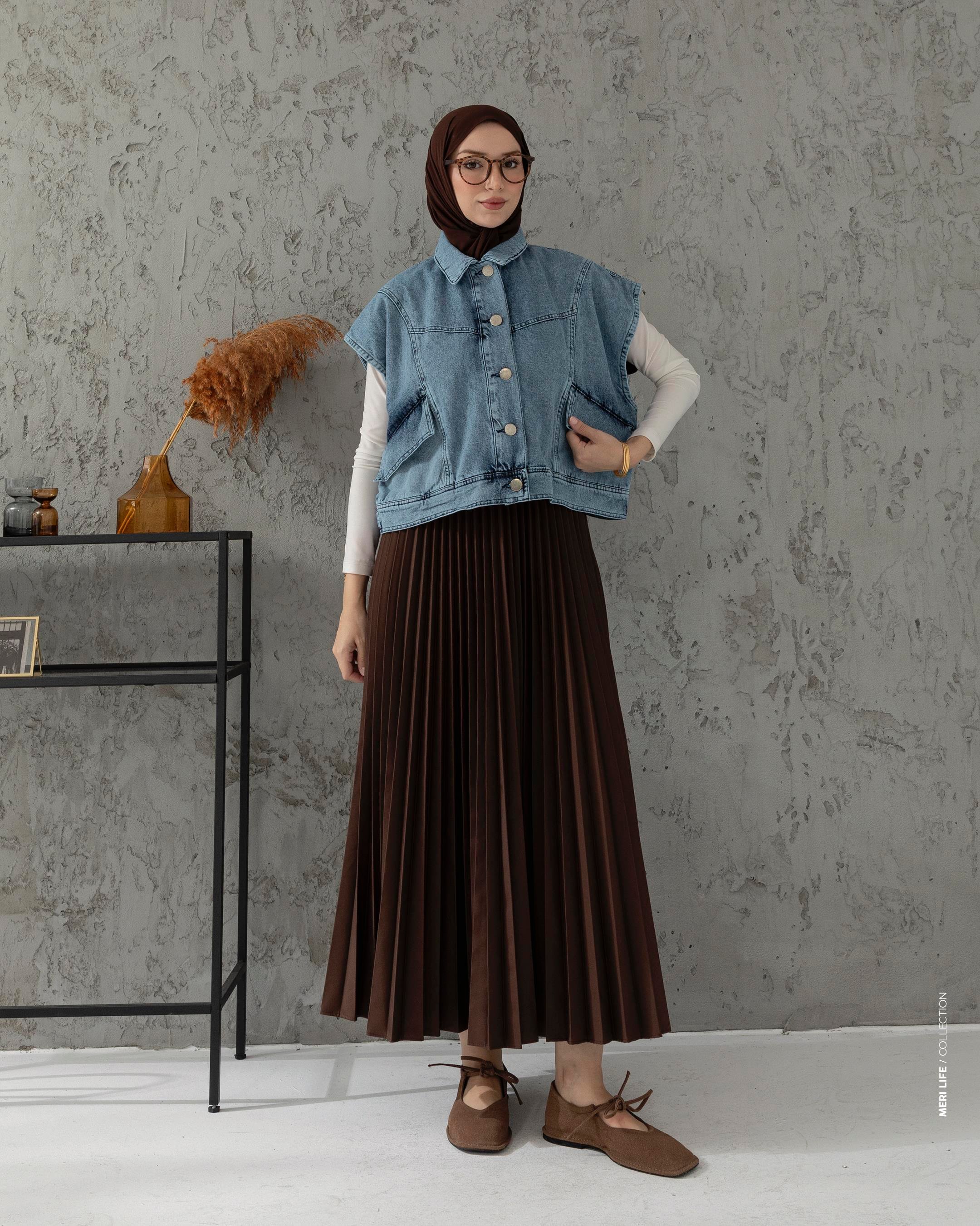 Over Kısa Mavi Denim Yelek