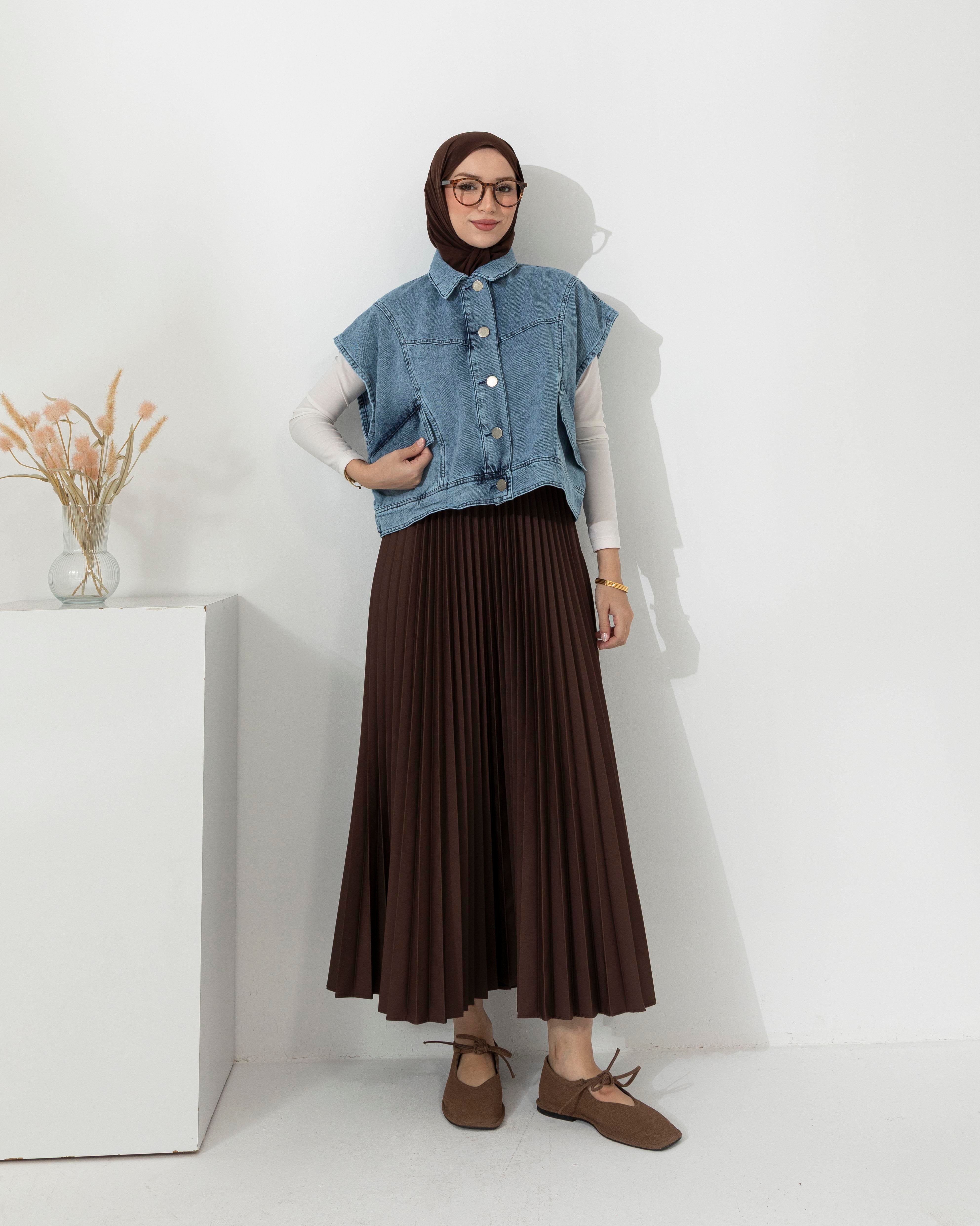 Over Kısa Mavi Denim Yelek