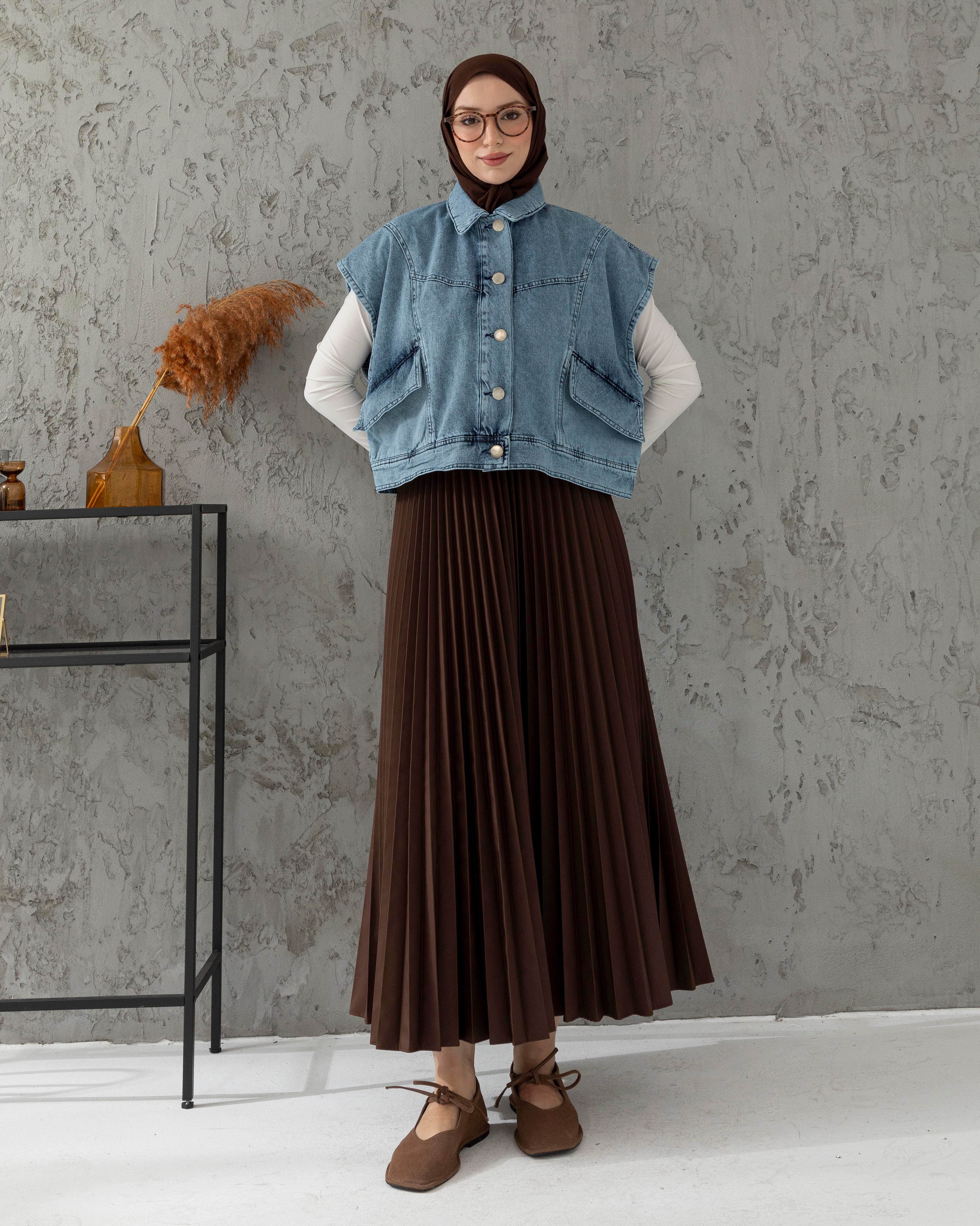 Over Kısa Mavi Denim Yelek