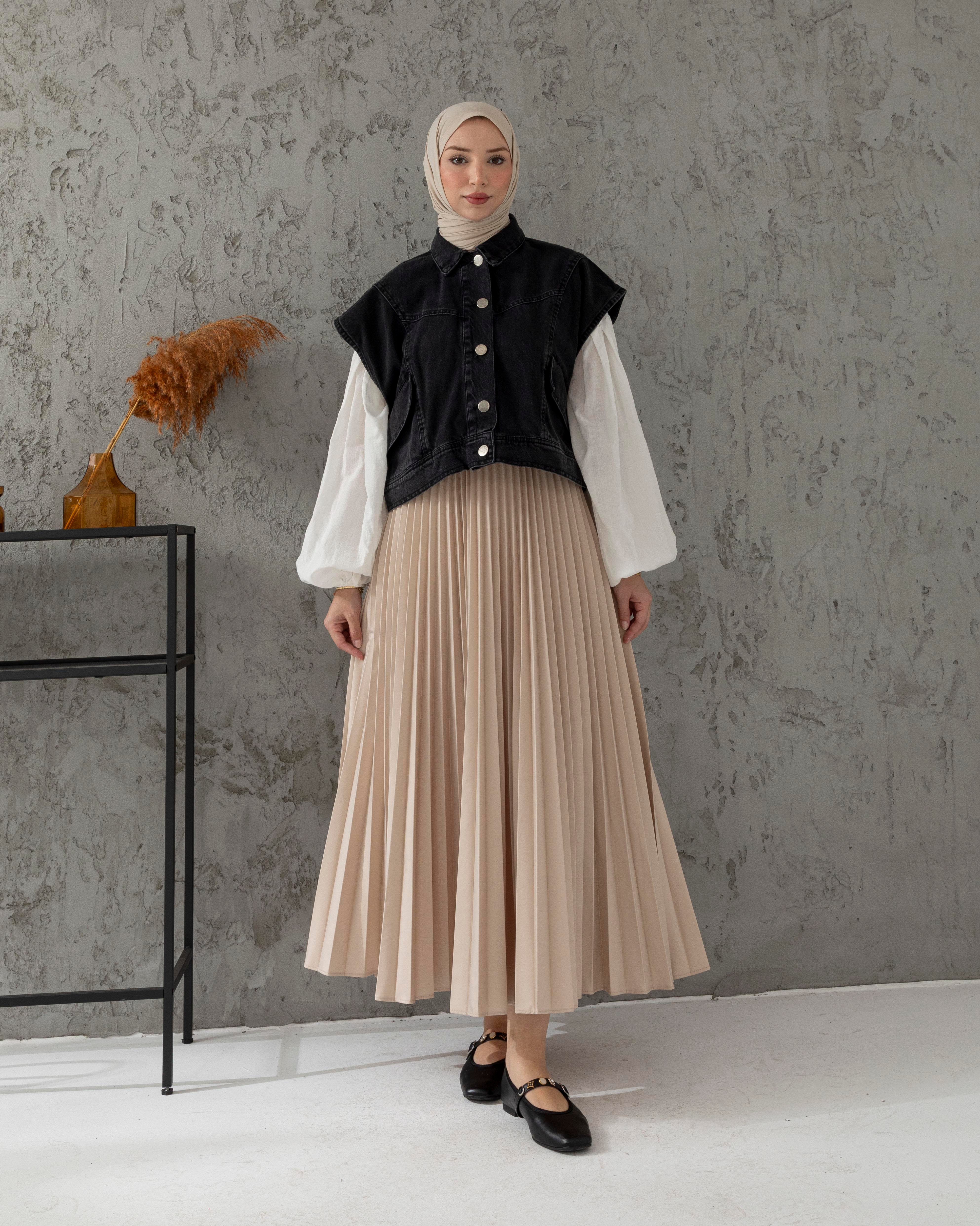 Over Kısa Siyah Denim Yelek