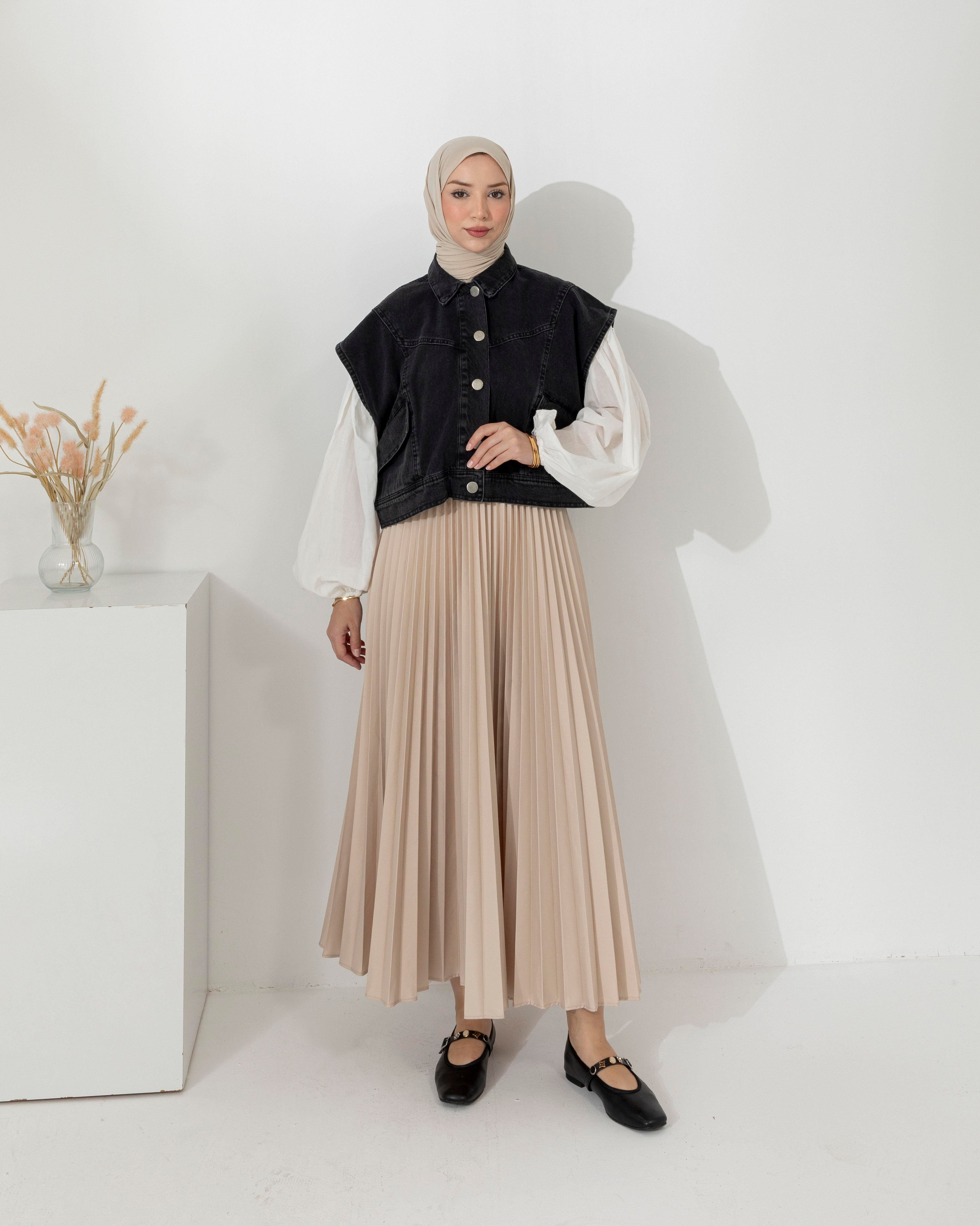 Over Kısa Siyah Denim Yelek