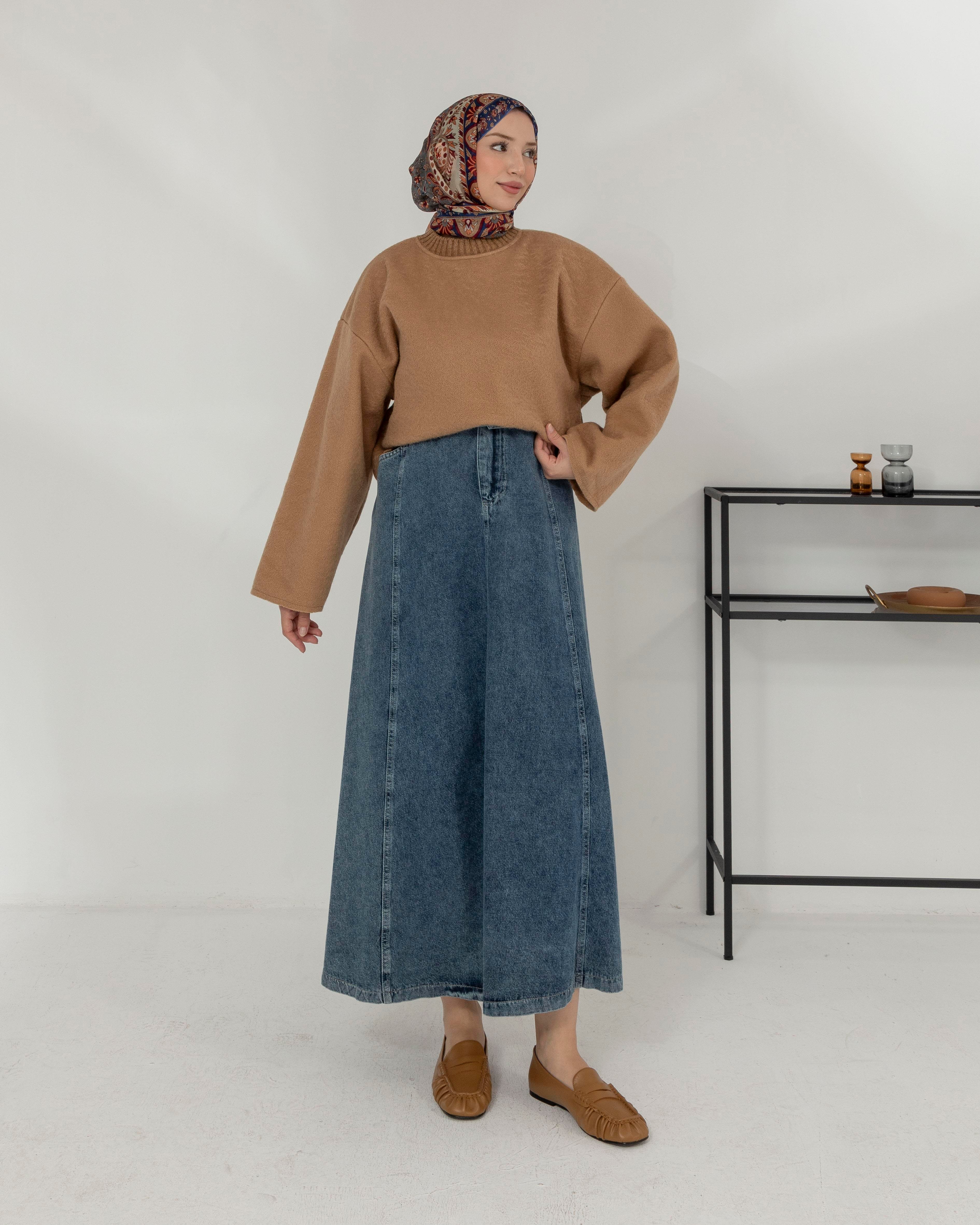 Oversize Bisiklet Yaka Bej Kaşe Bluz