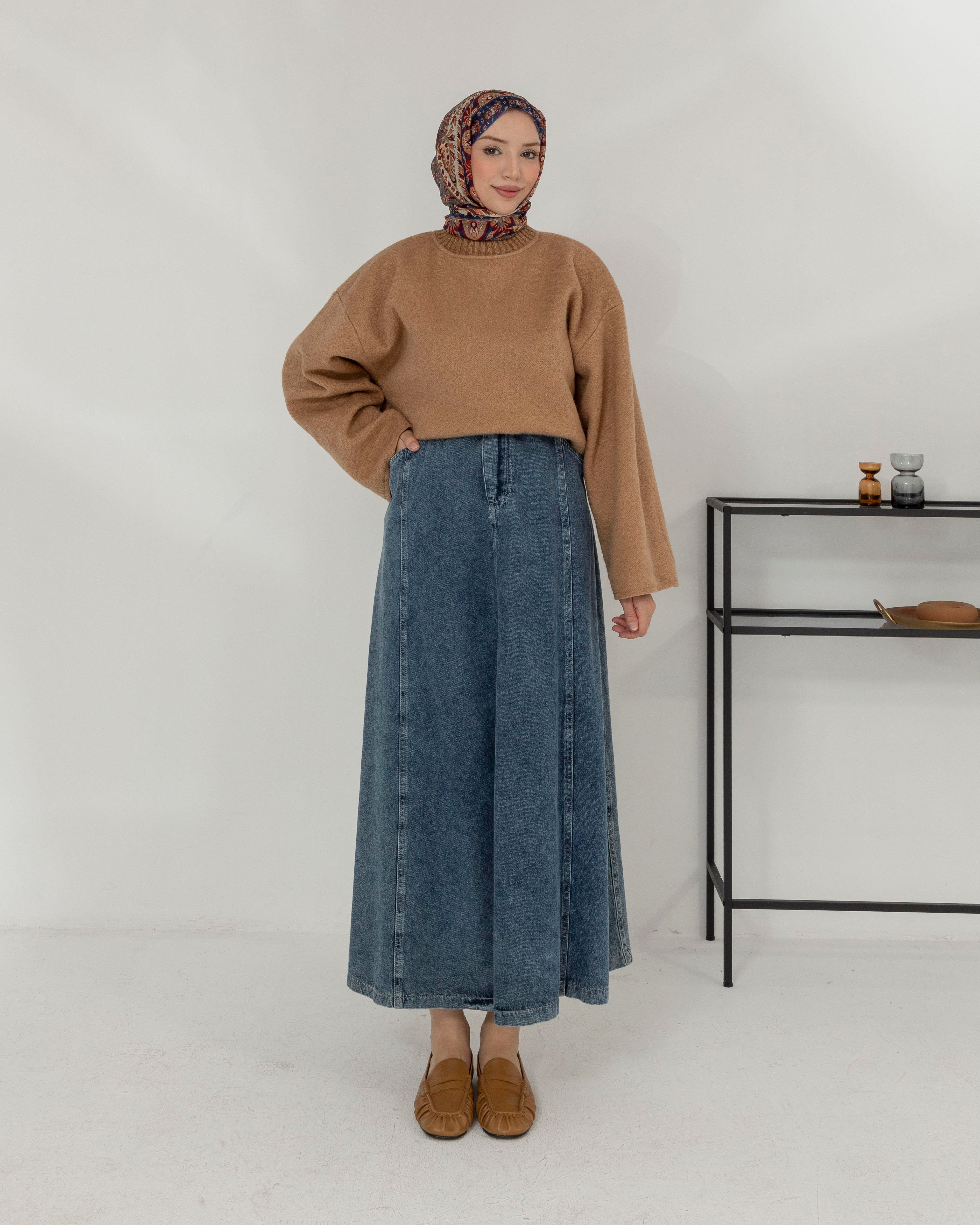 Oversize Bisiklet Yaka Bej Kaşe Bluz