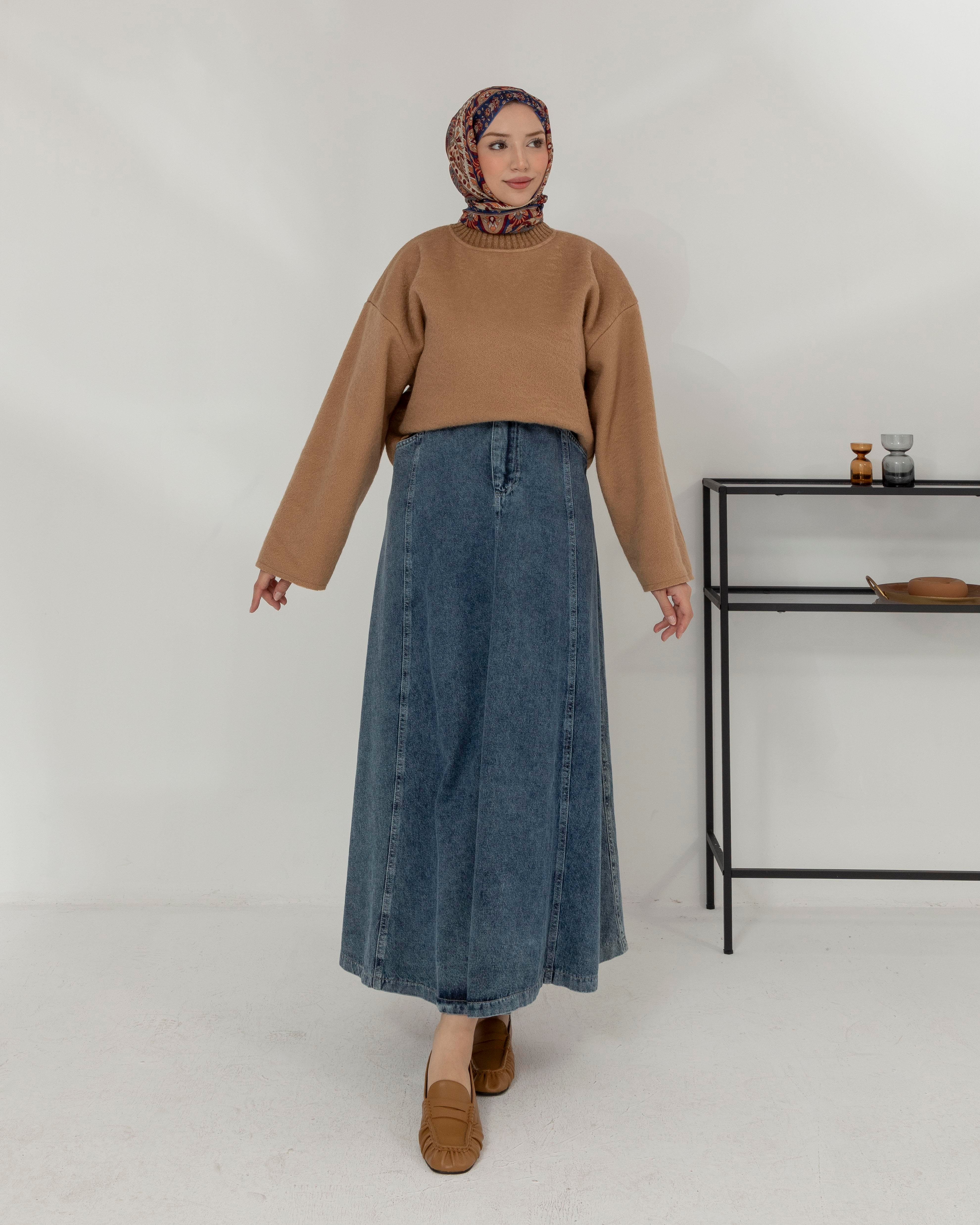 Oversize Bisiklet Yaka Bej Kaşe Bluz