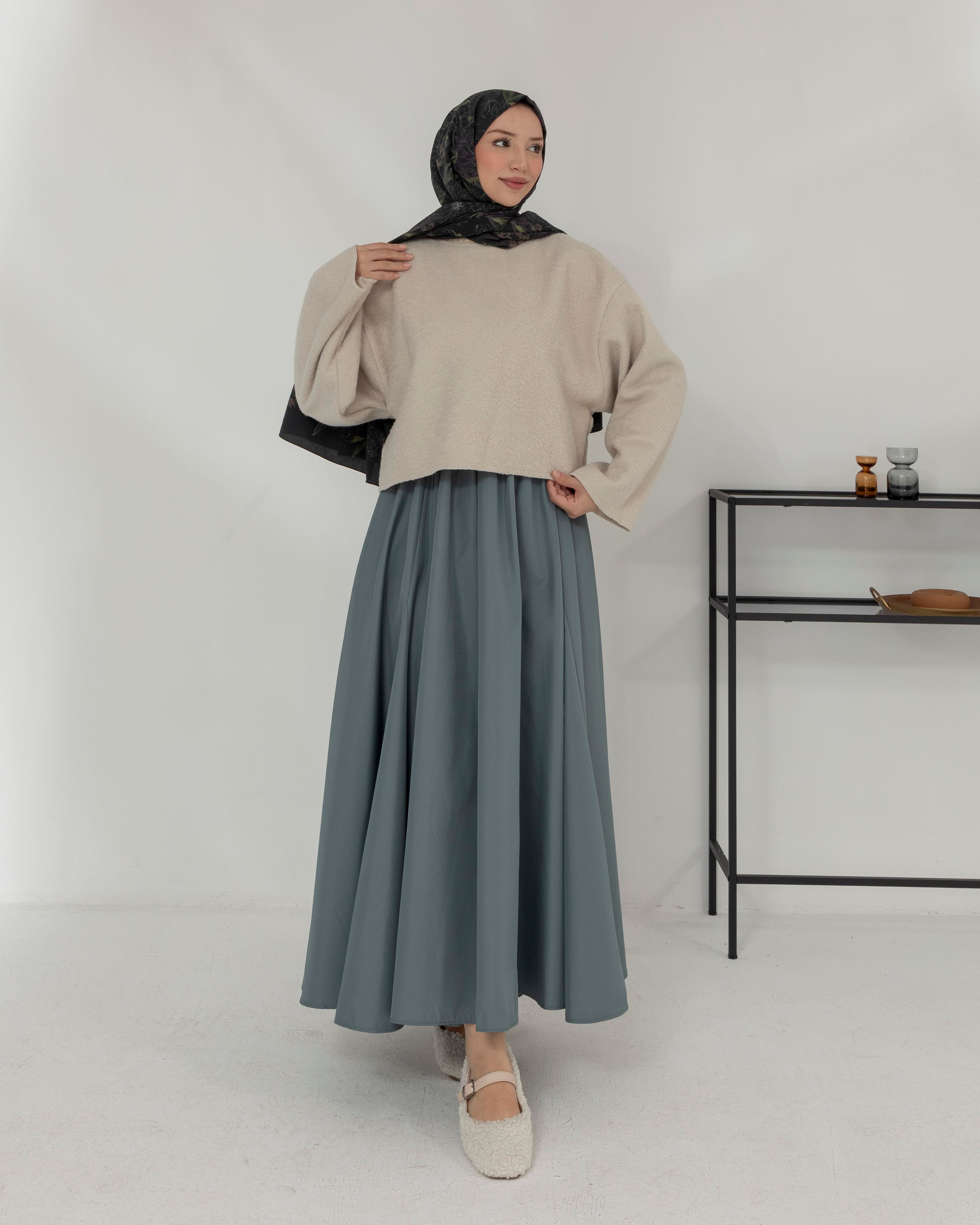 Oversize Bisiklet Yaka Krem Kaşe Bluz