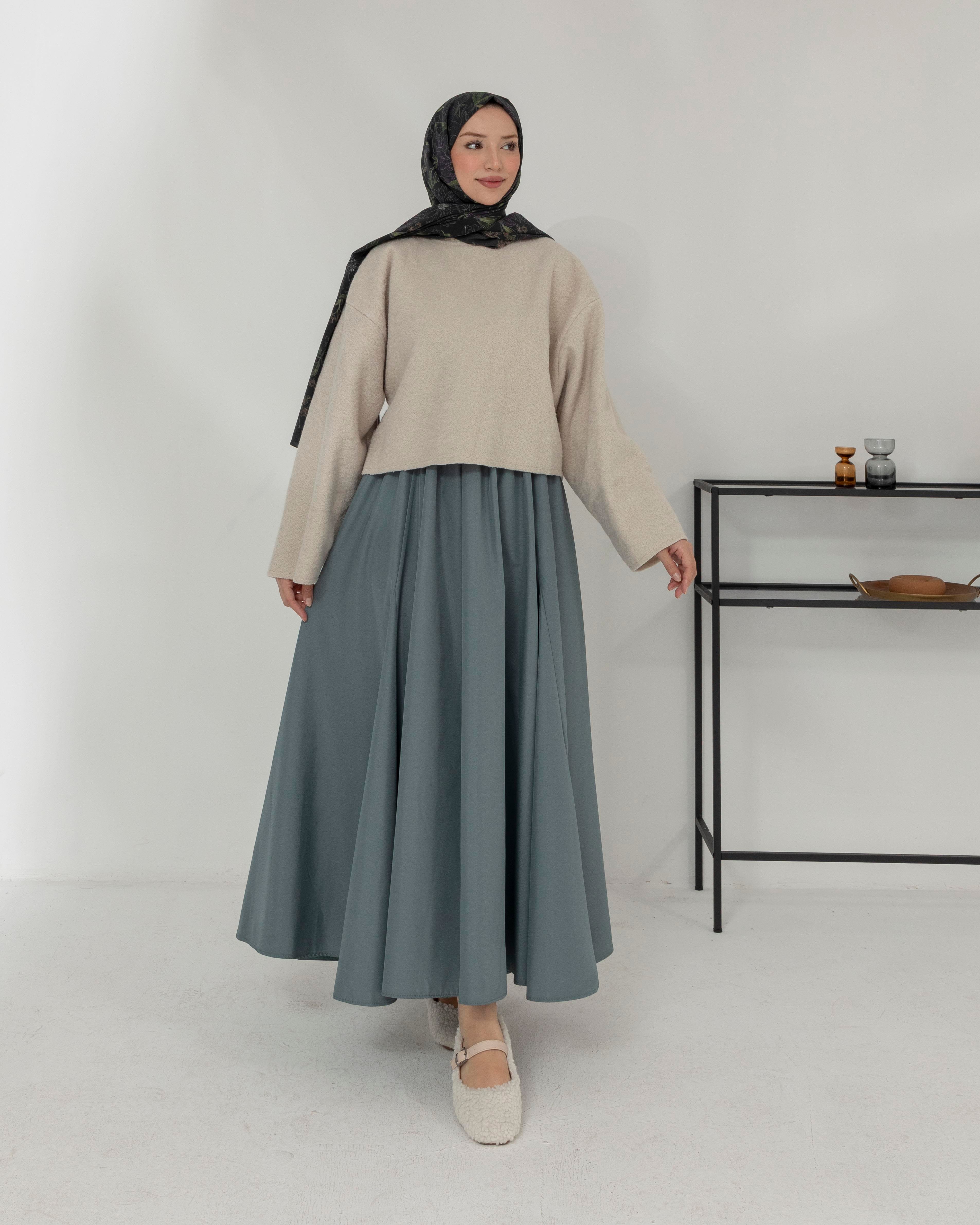 Oversize Bisiklet Yaka Krem Kaşe Bluz