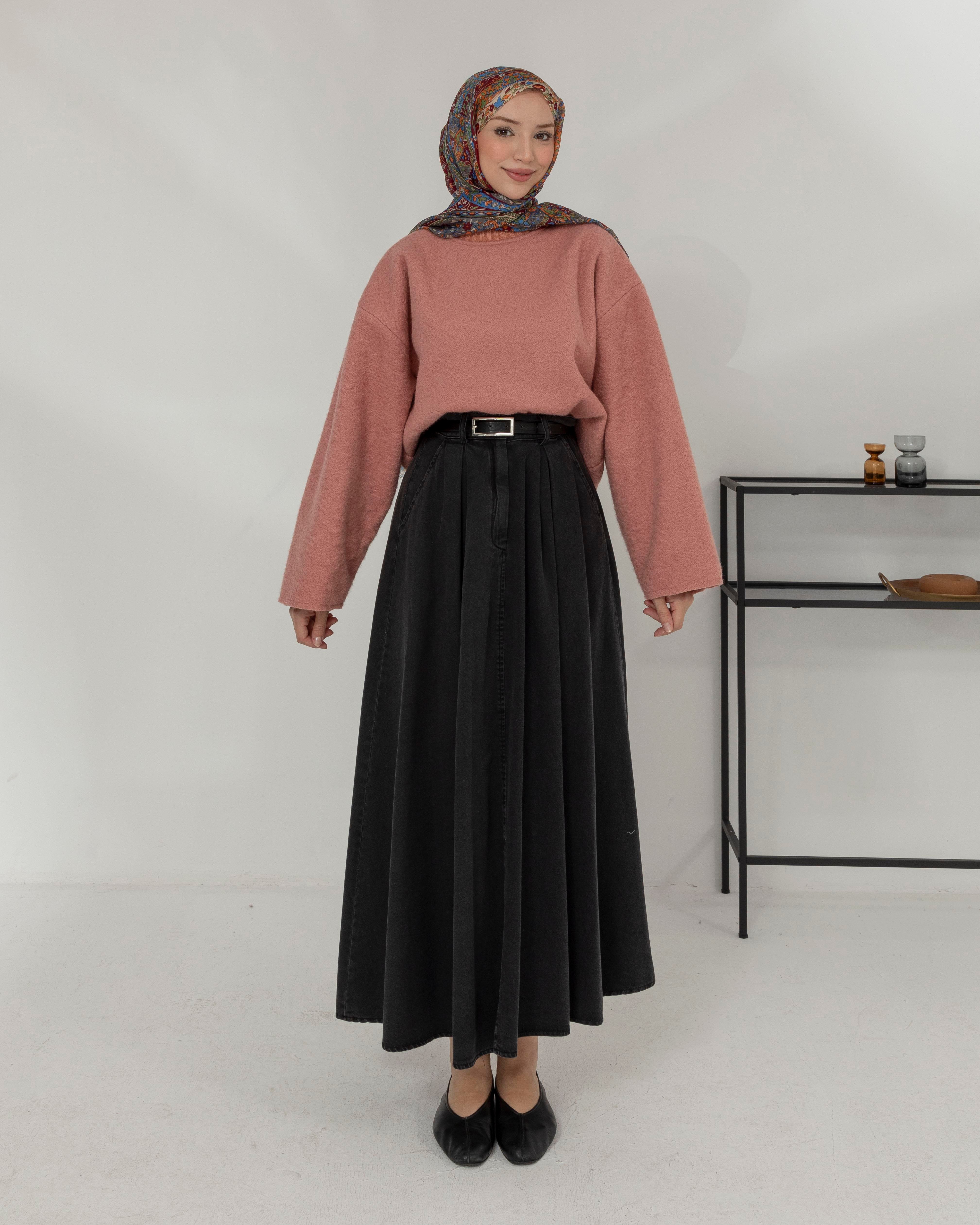 Oversize Bisiklet Yaka Pembe Kaşe Bluz