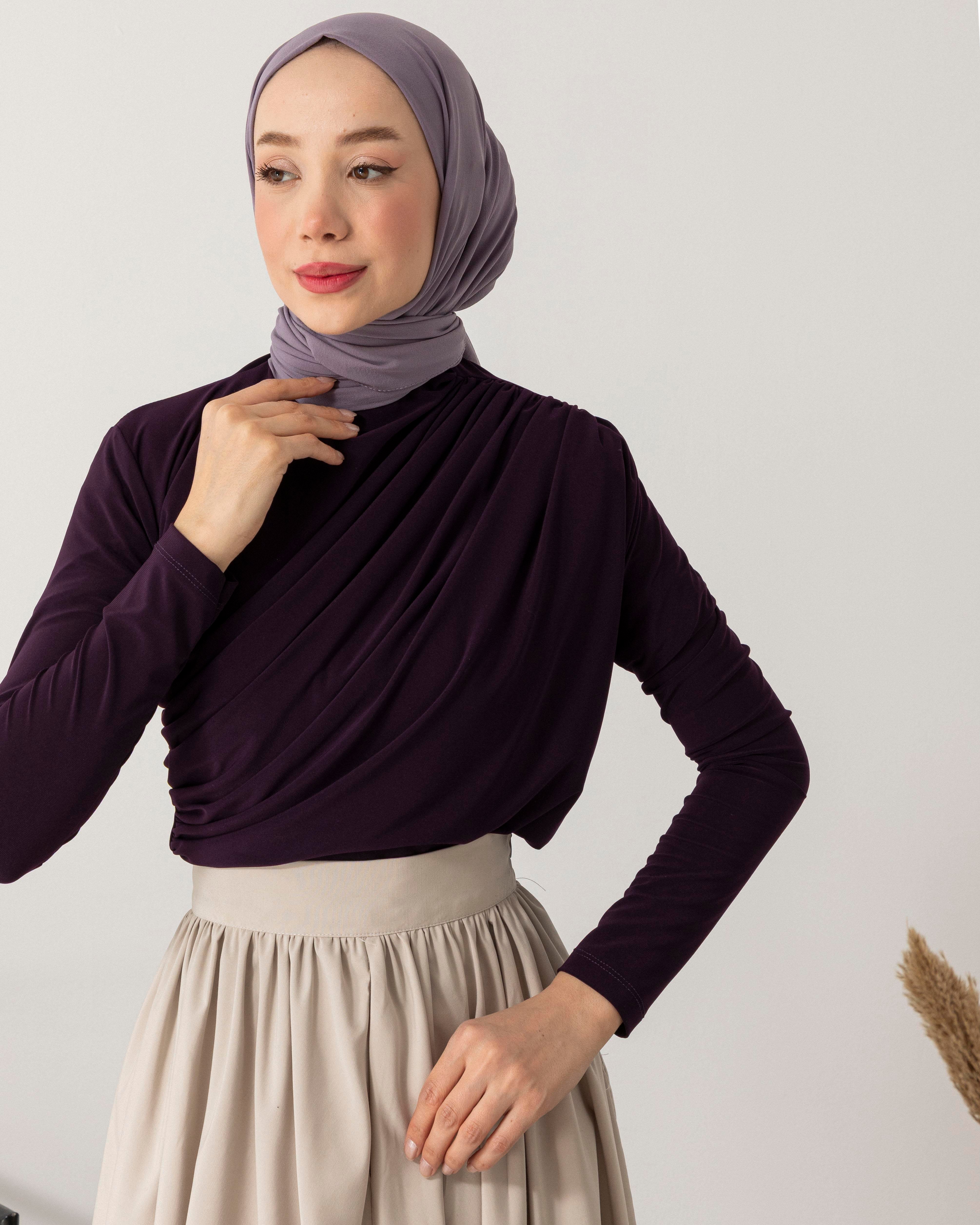 Oversize Büzgü Dikişli Mürdüm Body