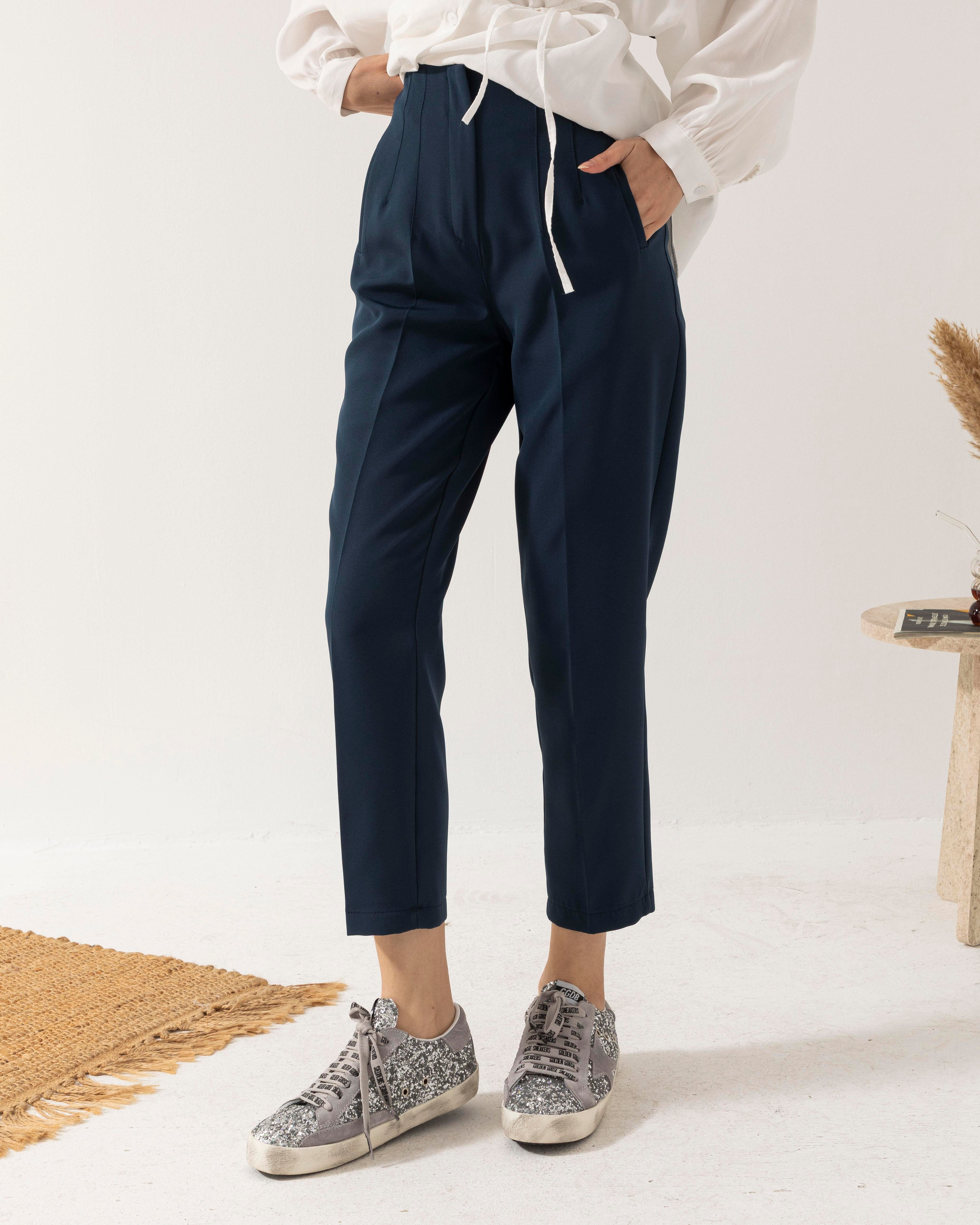 Pens Detaylı Cepli Lacivert Pantolon