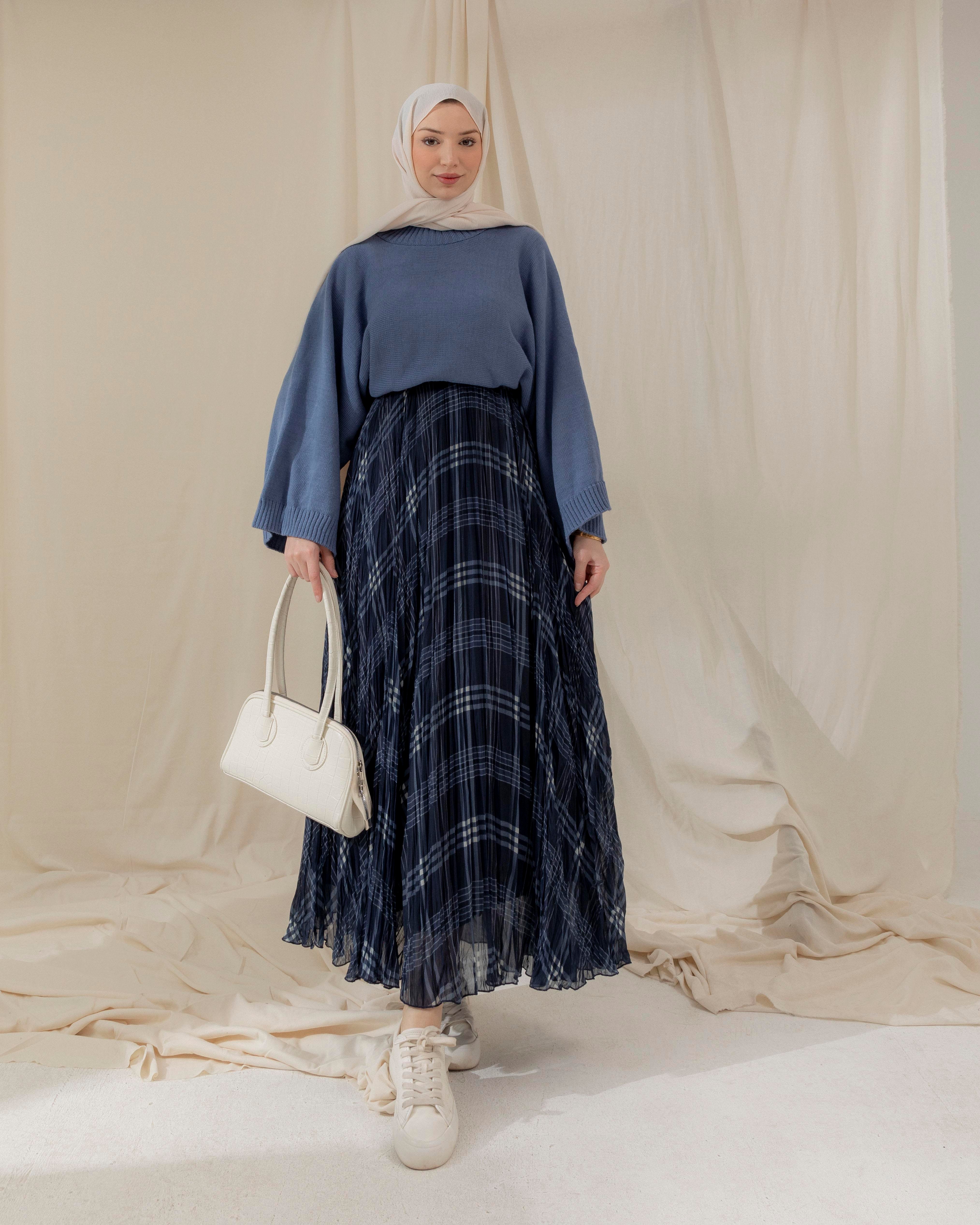 Salaş Kol İndigo Triko Bluz