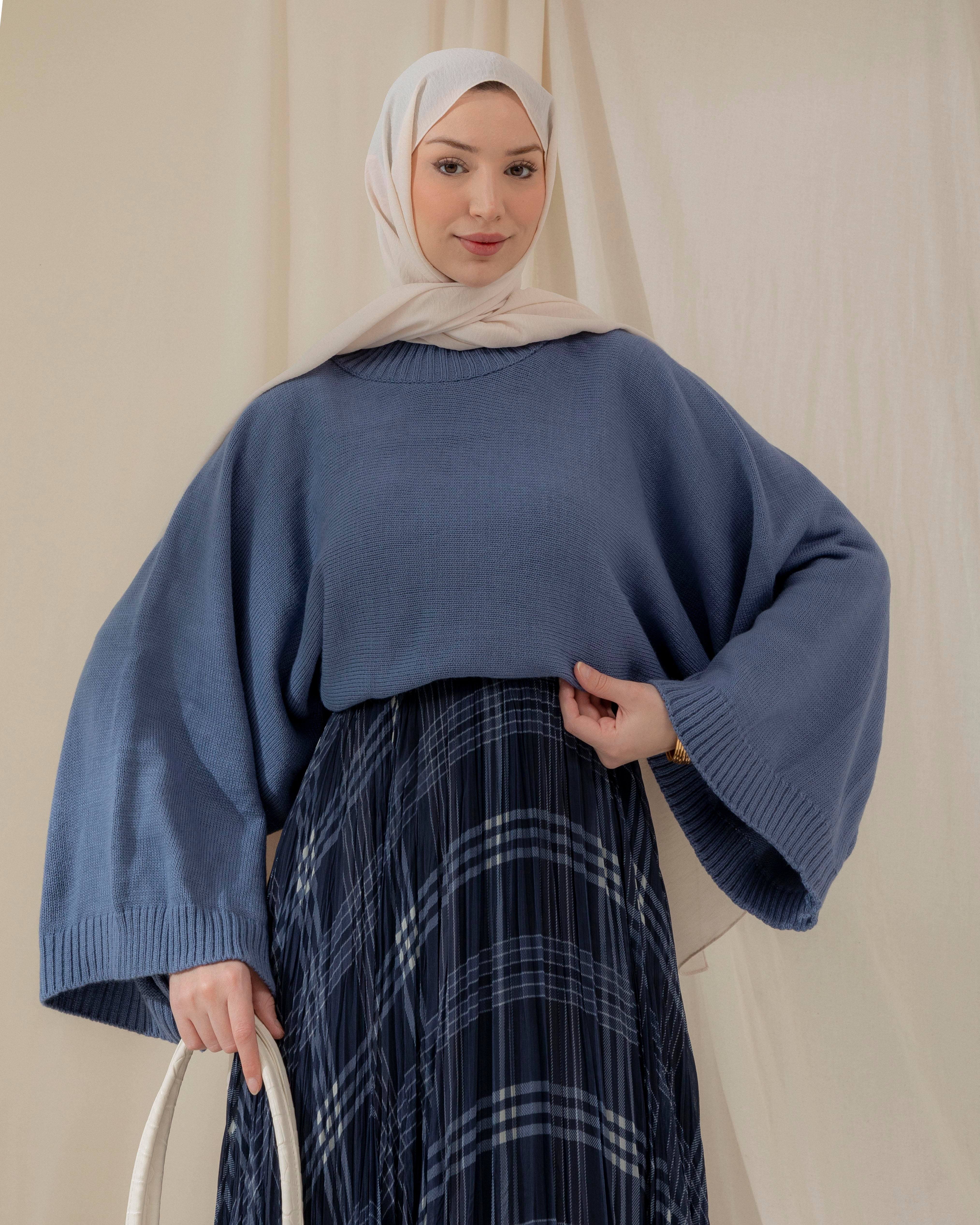 Salaş Kol İndigo Triko Bluz