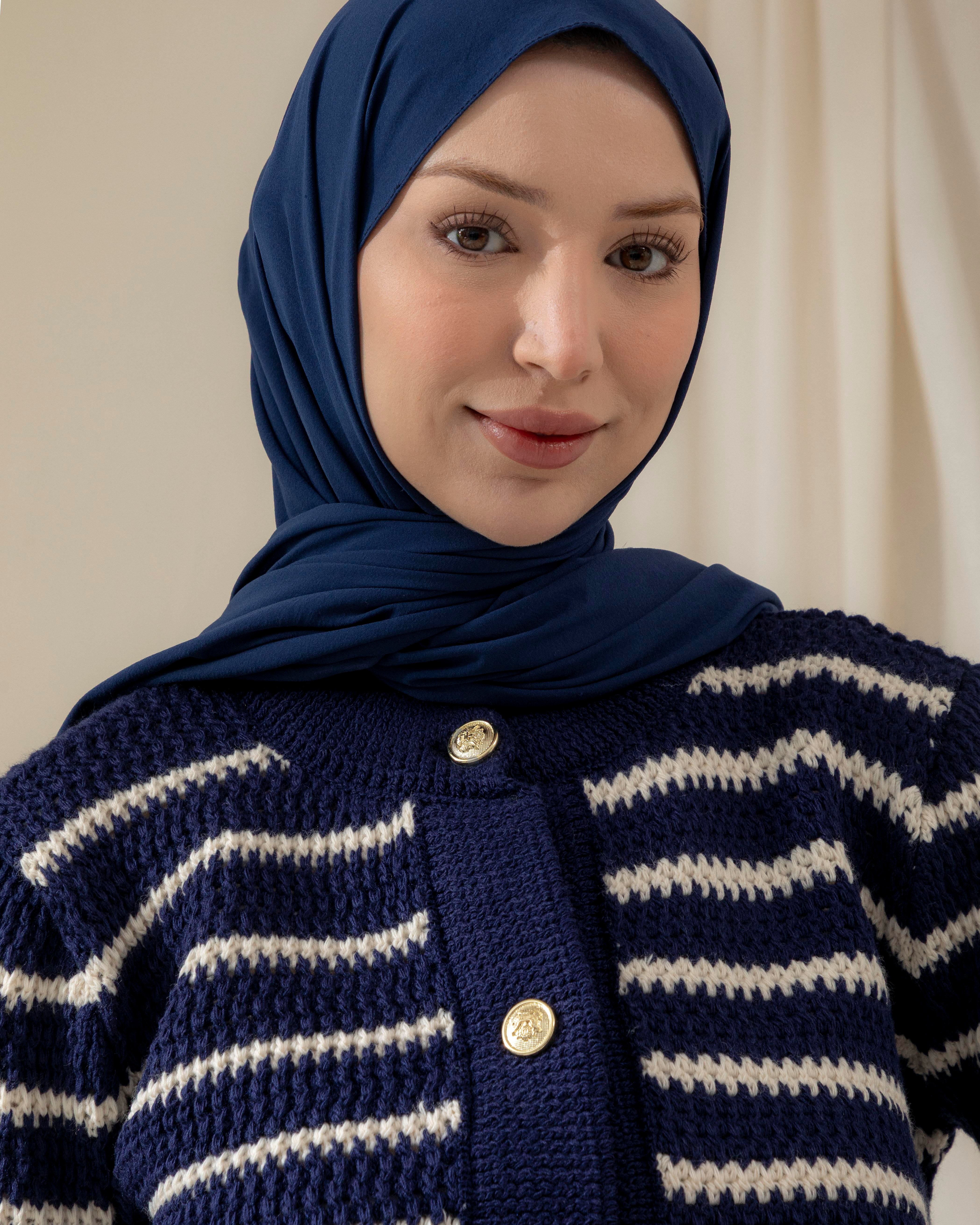 Şeritli Lacivert Triko Hırka