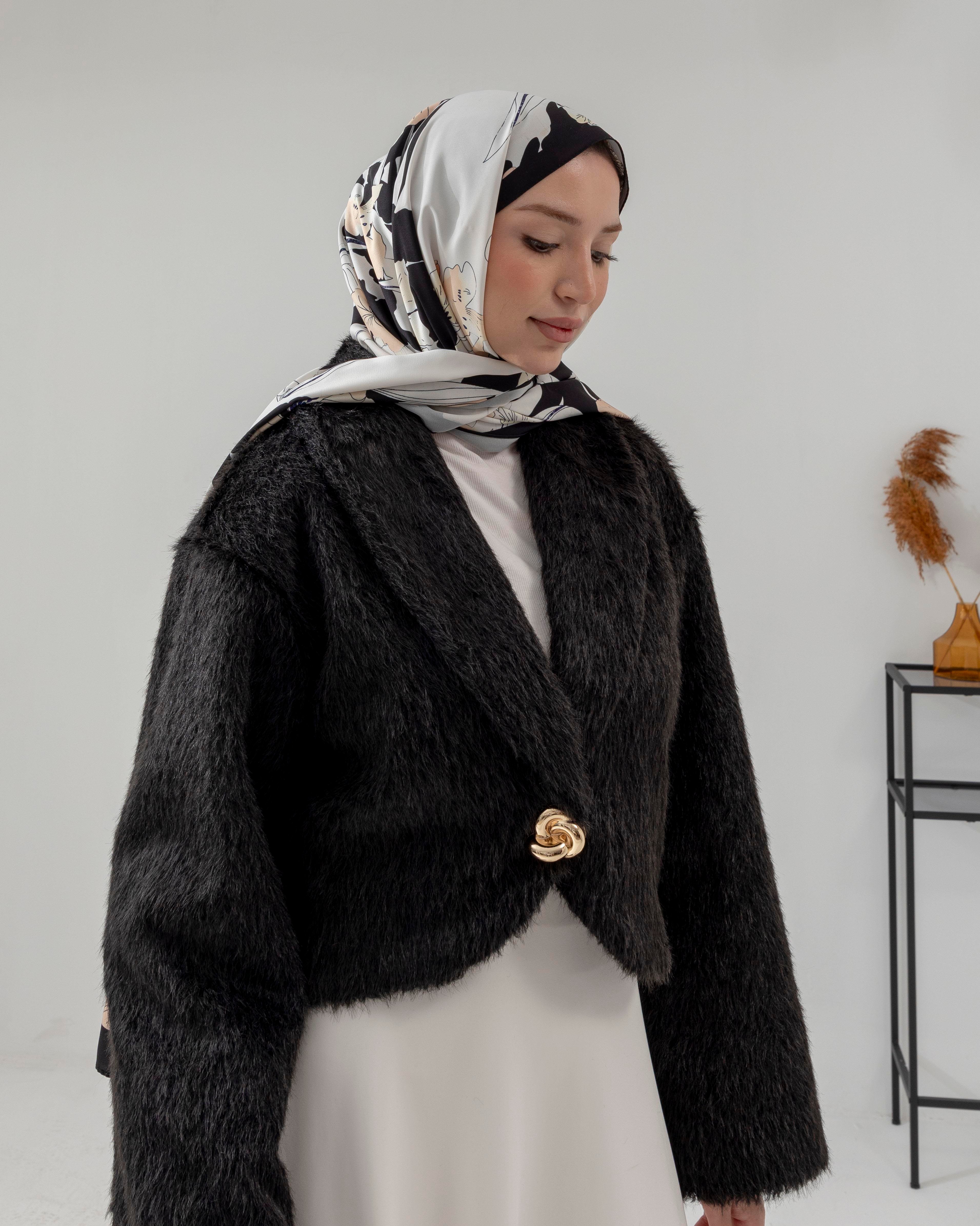 Siyah Kısa Peluş Ceket