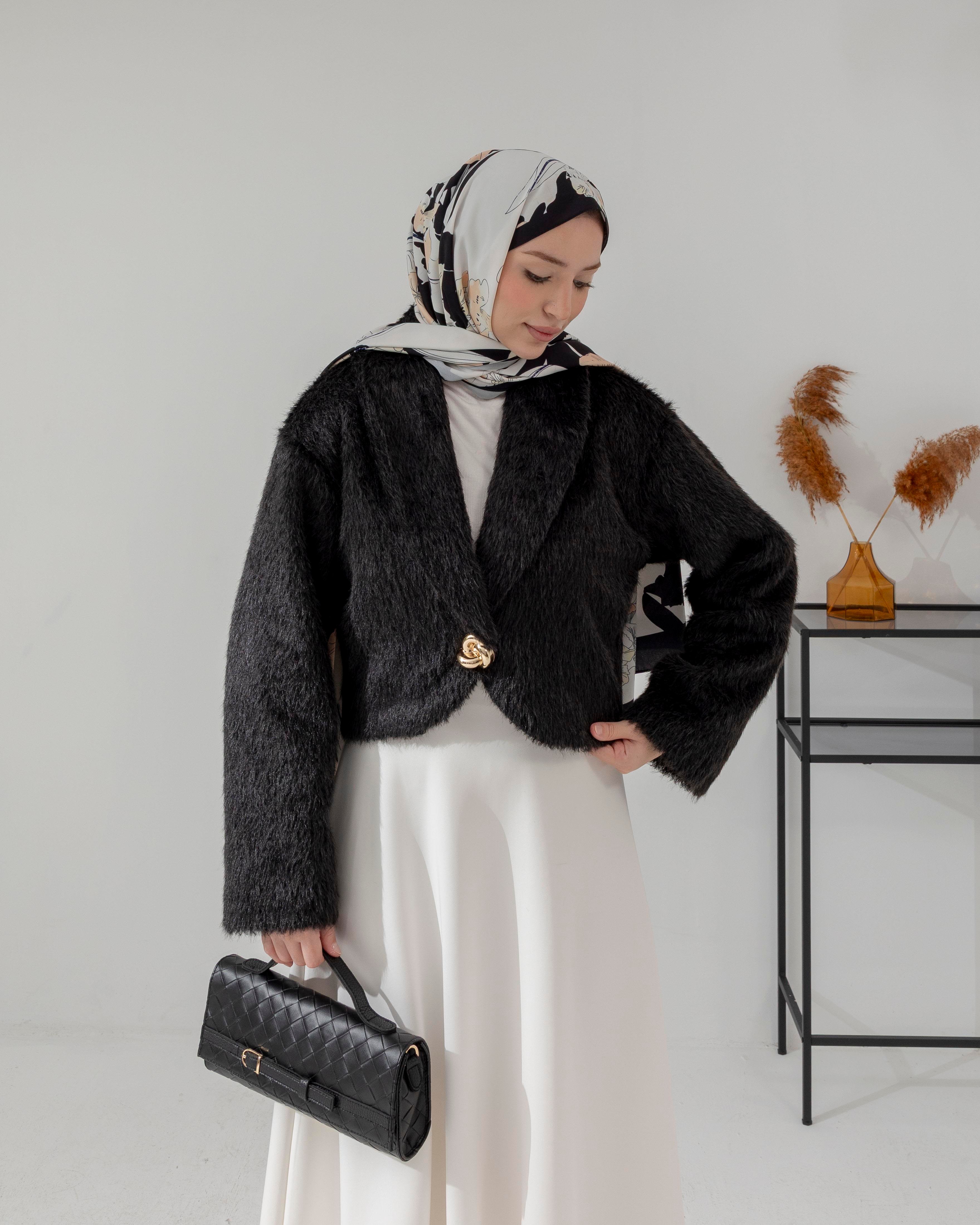 Siyah Kısa Peluş Ceket