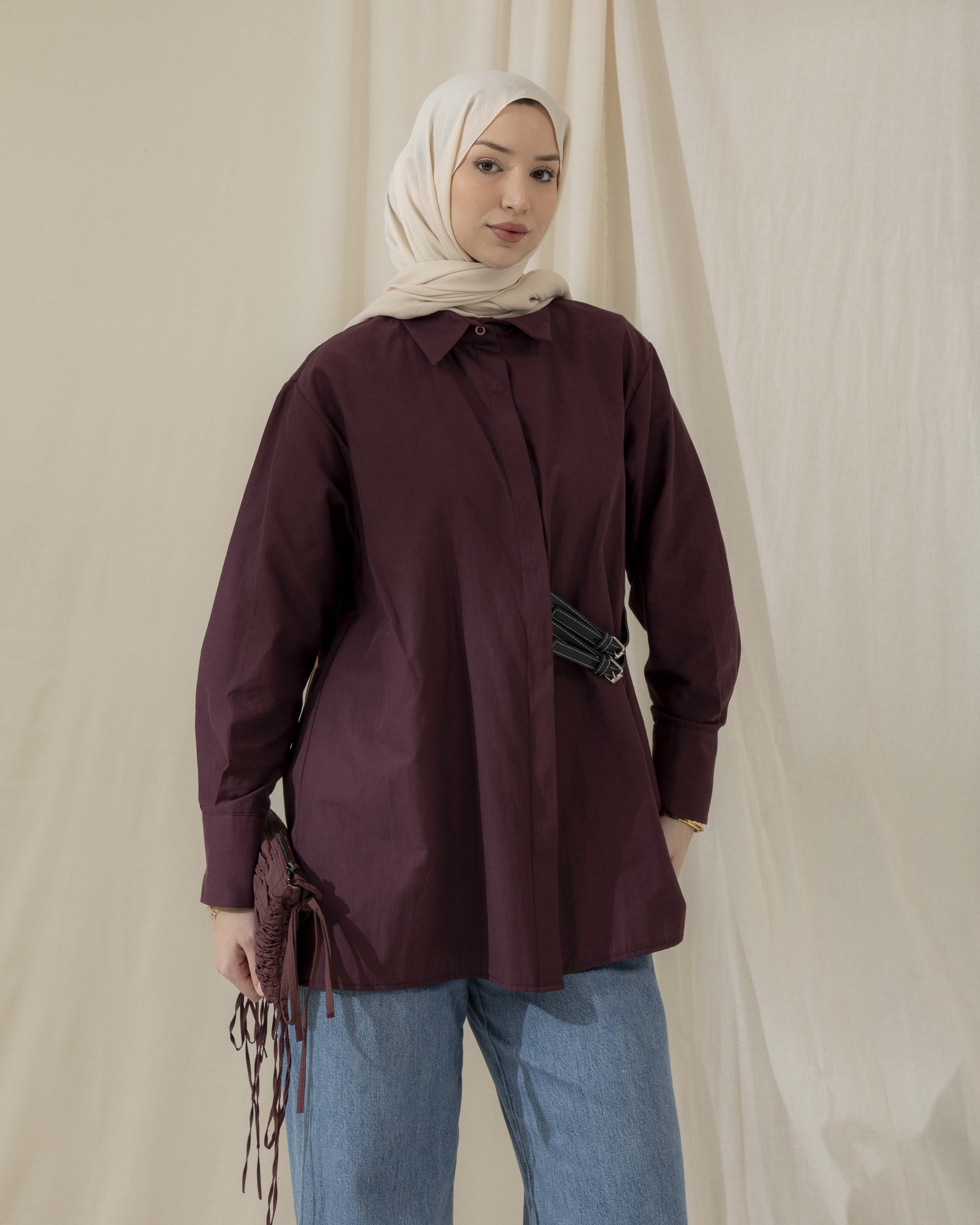 Toka Süslemeli Bordo Gömlek