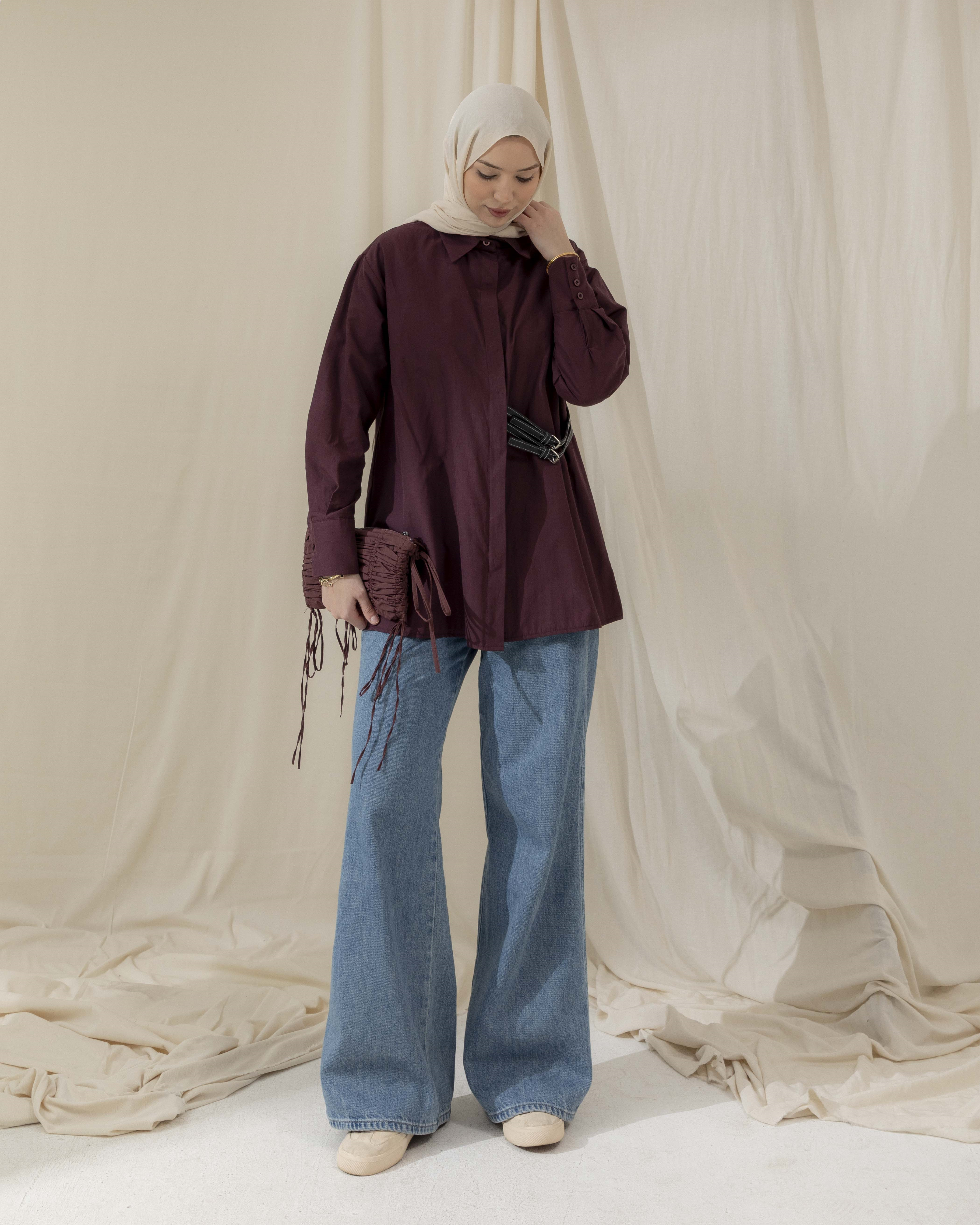 Toka Süslemeli Bordo Gömlek