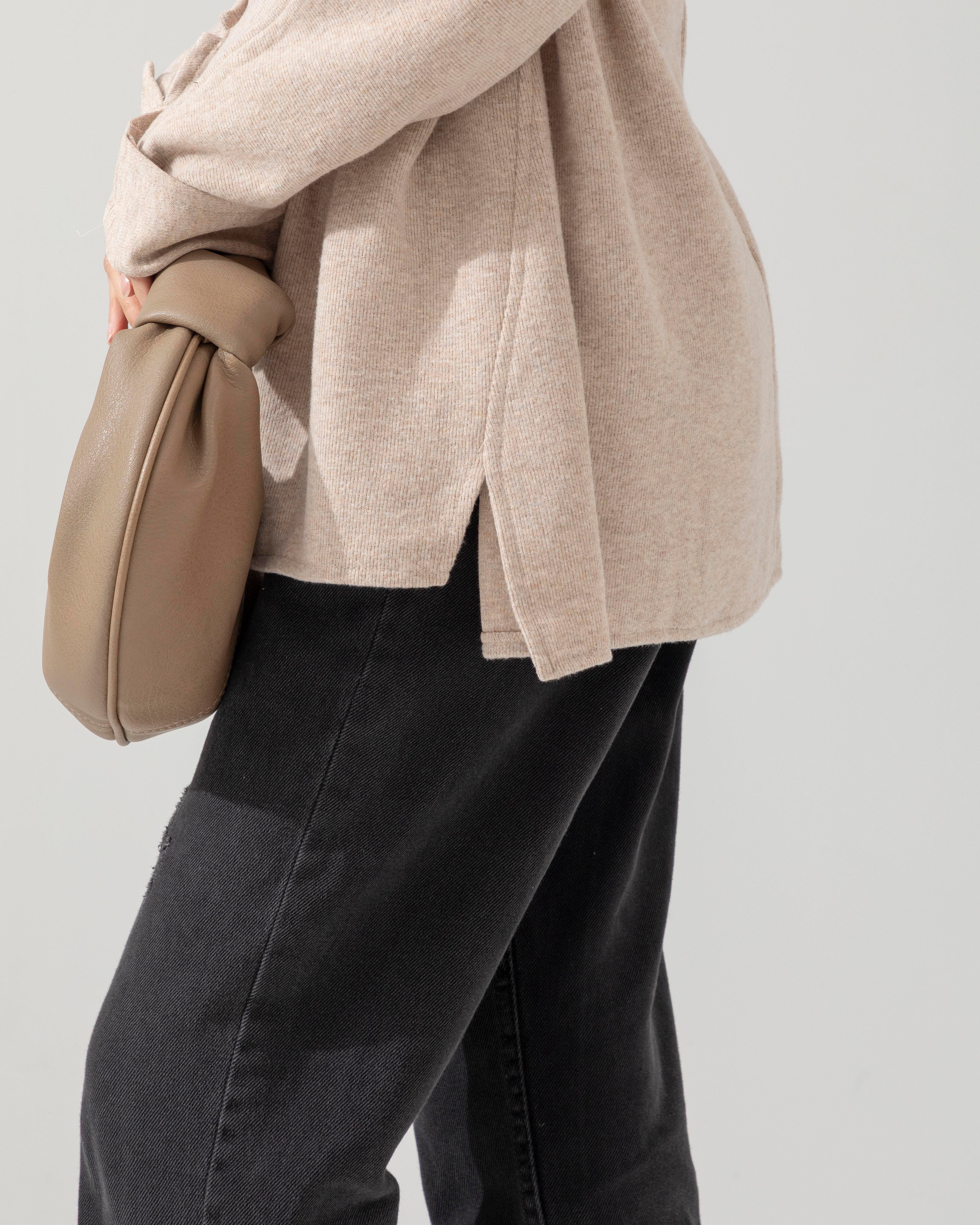 Yan Yırtmaçlı Bej Tunik