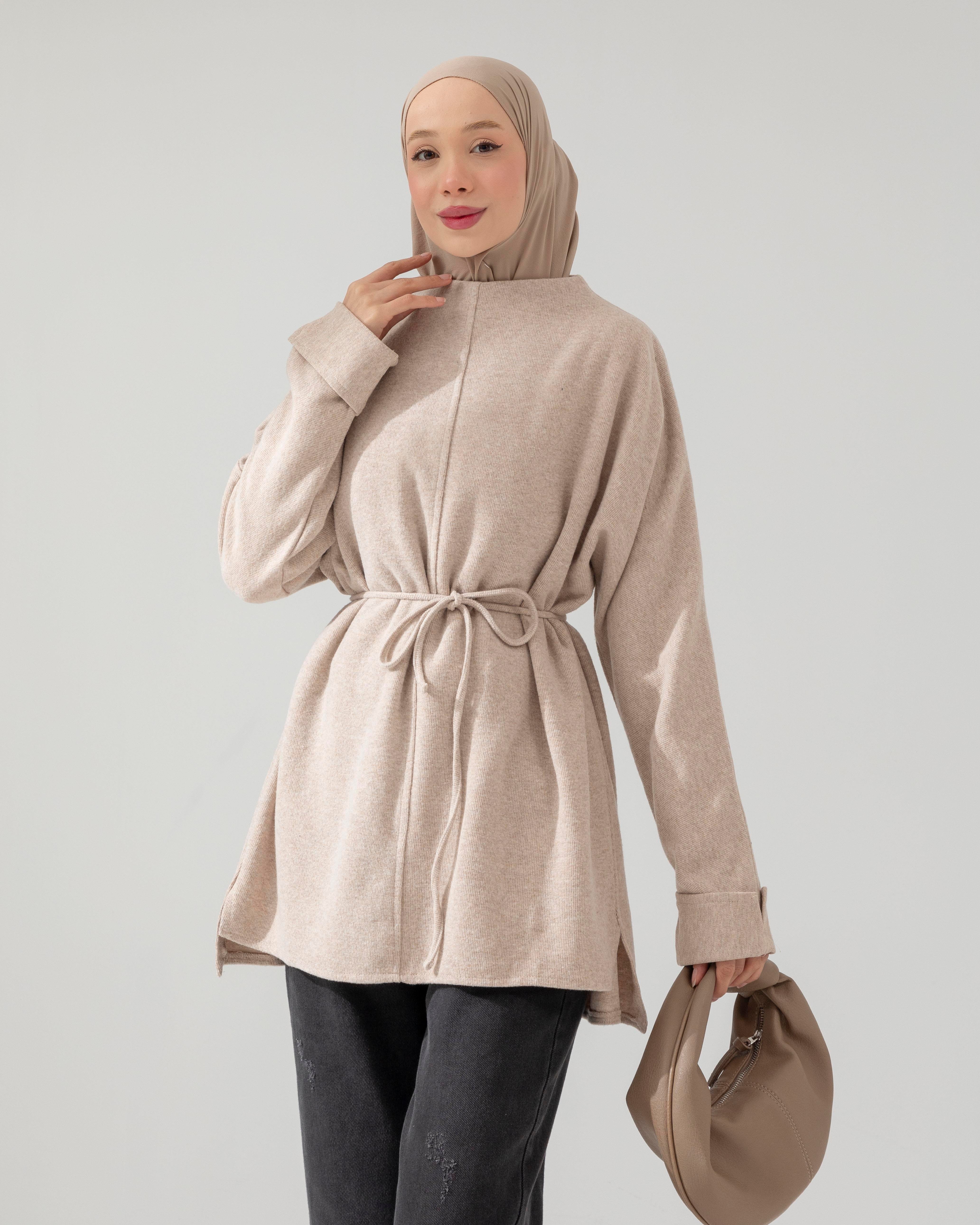 Yan Yırtmaçlı Bej Tunik