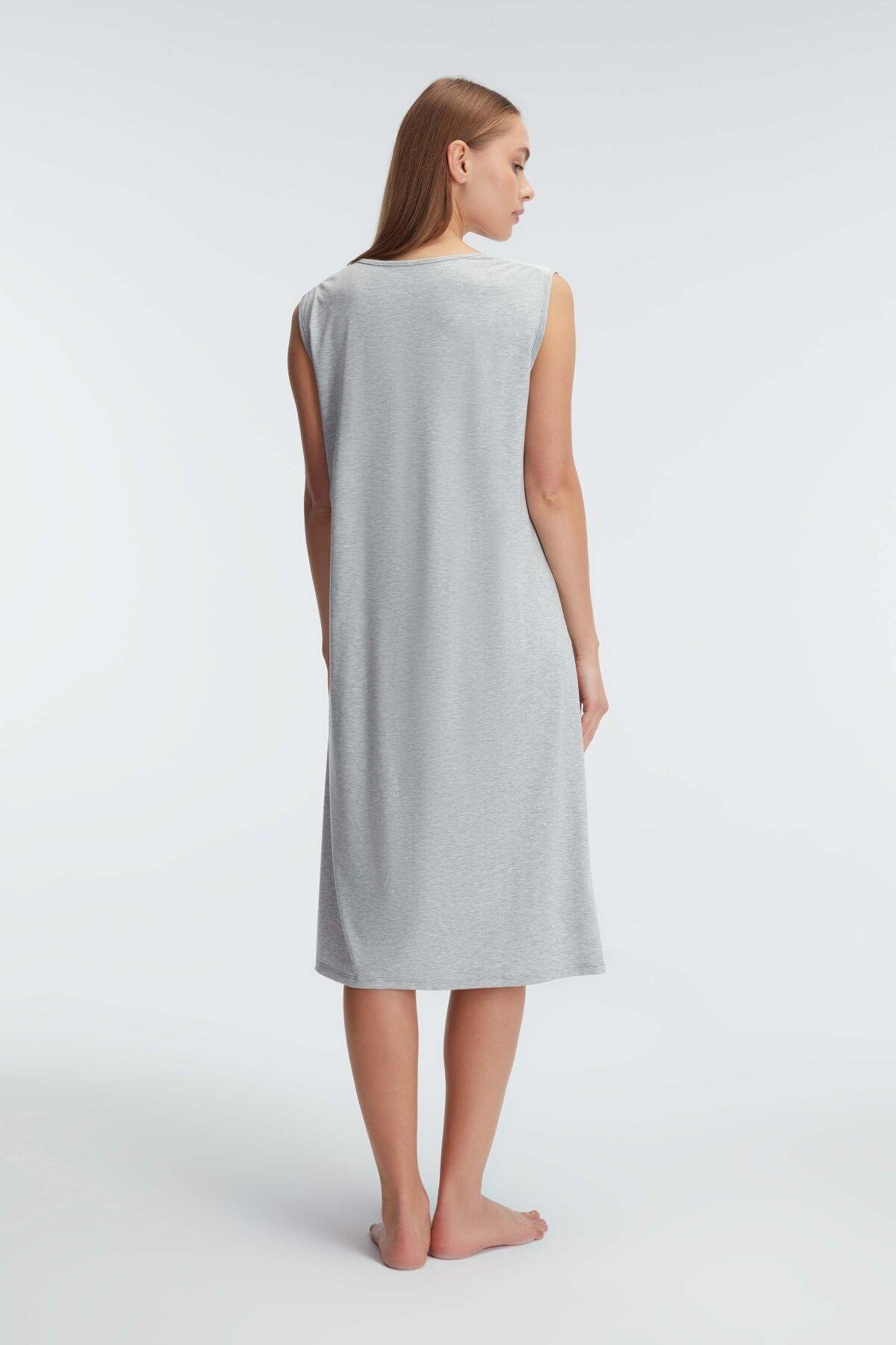 Anıl 11309 Gri Sabahlıklı Önden Düğmeli Dantel Detaylı Lohusa Gecelik Takımı