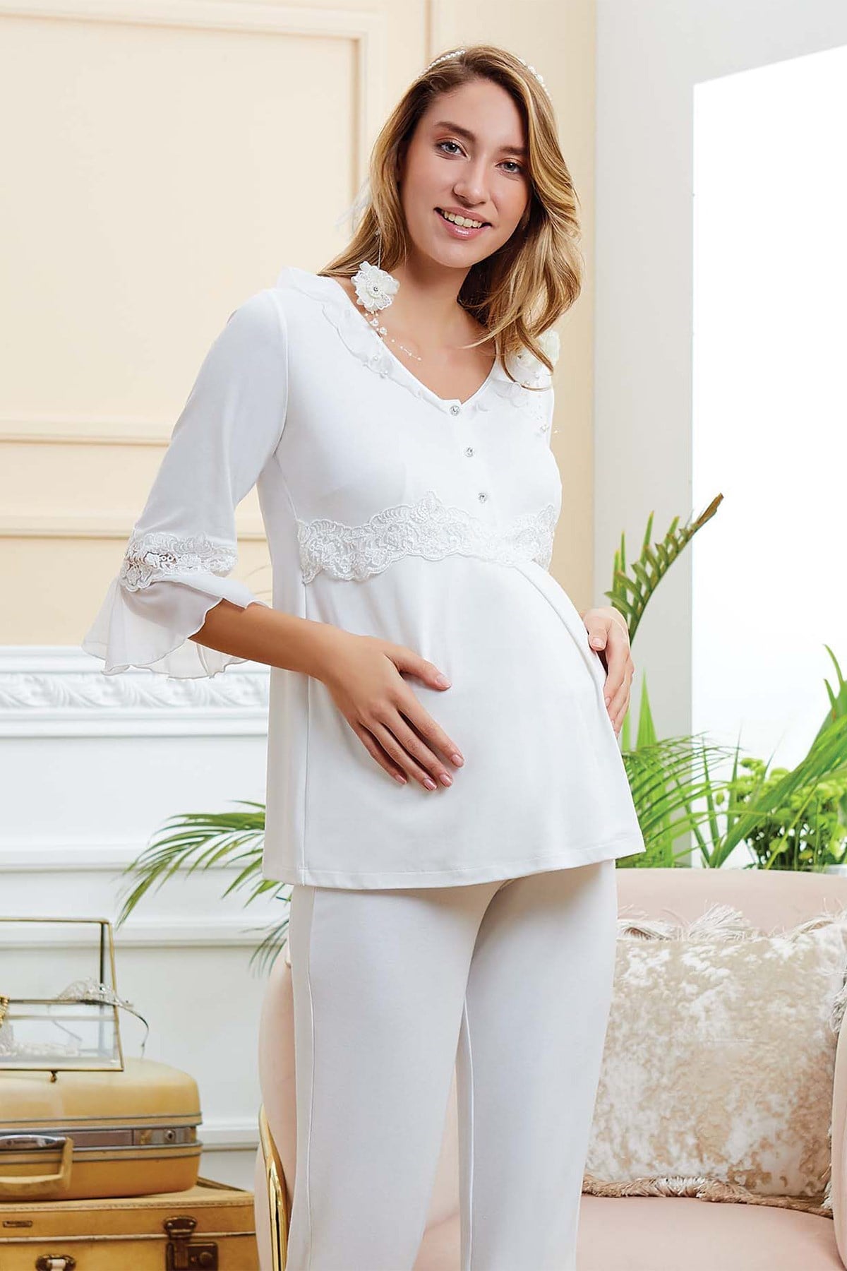 Aqua 20532 Dantelli Lohusa Pijama Takımı