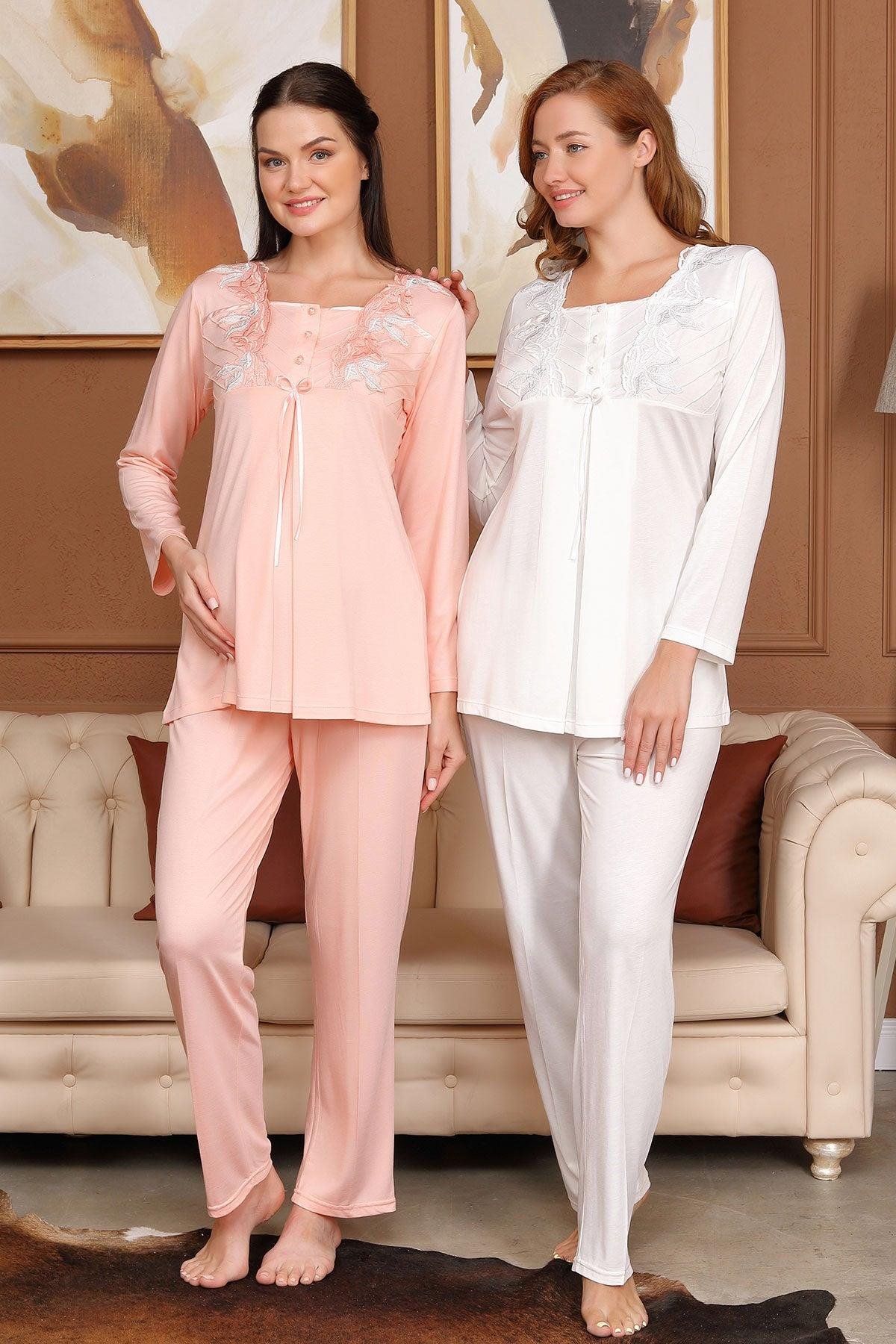 Bone 5702 Dantel Detaylı Sabahlıklı Lohusa Pijama Takımı