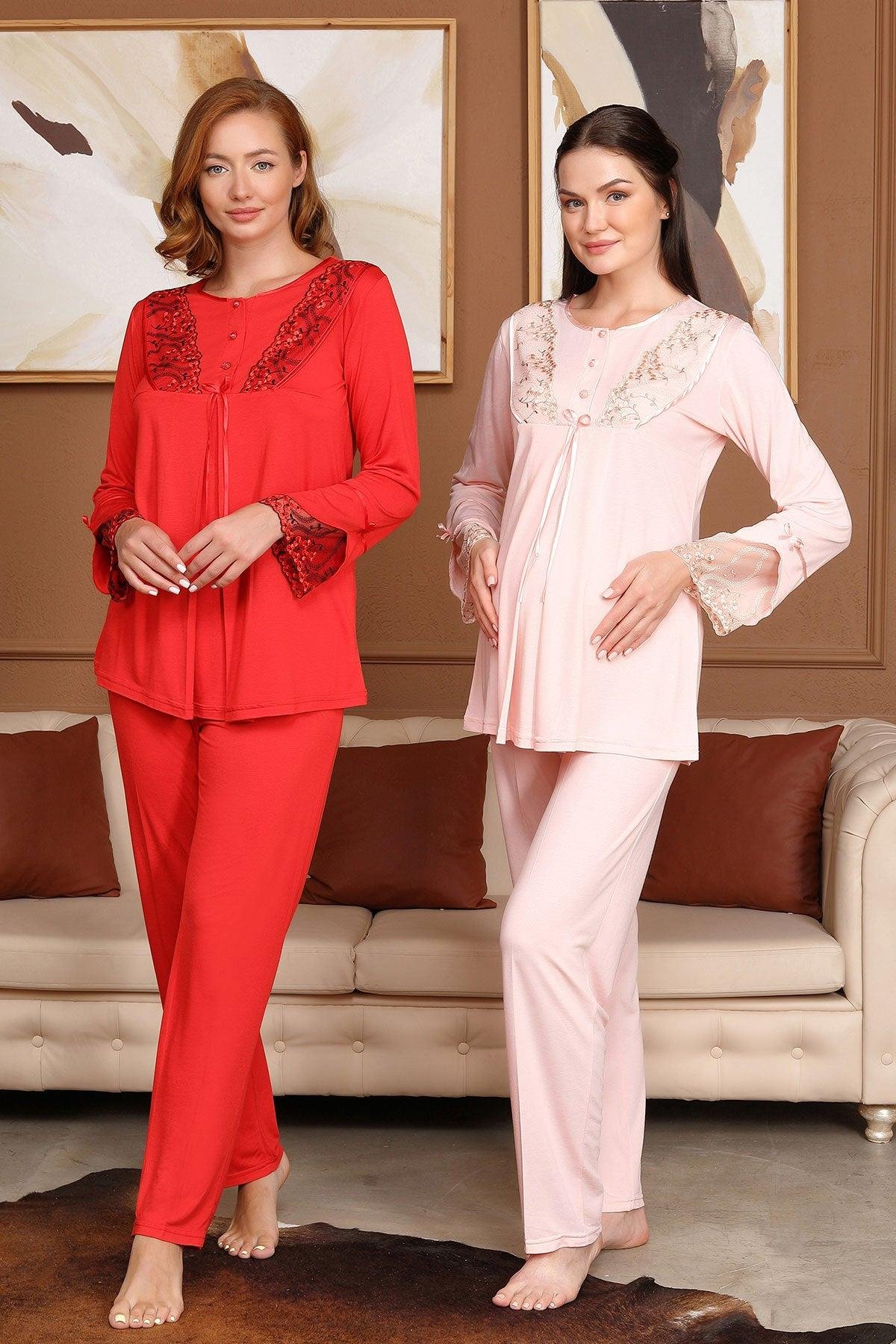 Bone 5703 Dantel Detaylı Sabahlıklı Lohusa Pijama Takımı