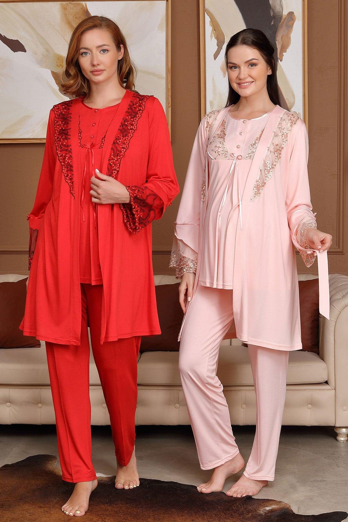 Bone 5703 Dantel Detaylı Sabahlıklı Lohusa Pijama Takımı