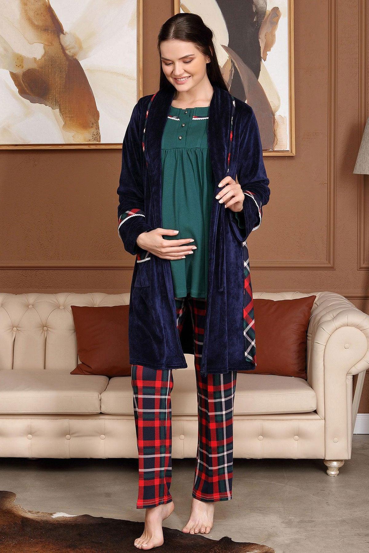 Bone 5710 Kadife Sabahlıklı Lohusa Pijama Takımı