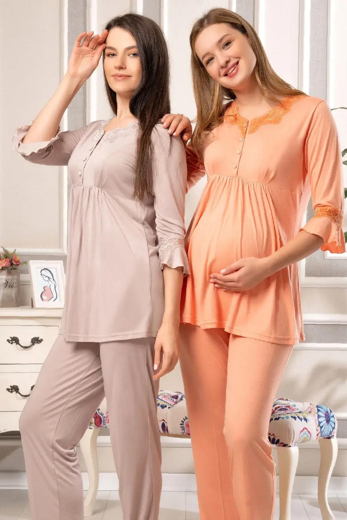 Bone 5803 Çiçek Desen Sabahlıklı Uzun Kol Lohusa Pijama Takımı