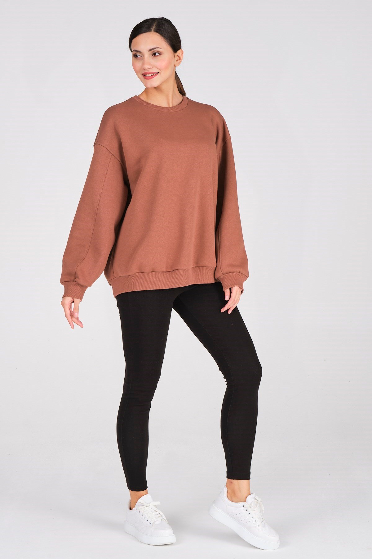 Busa Giyim Basic Oversize Termal Sweatshirt Kahverengi