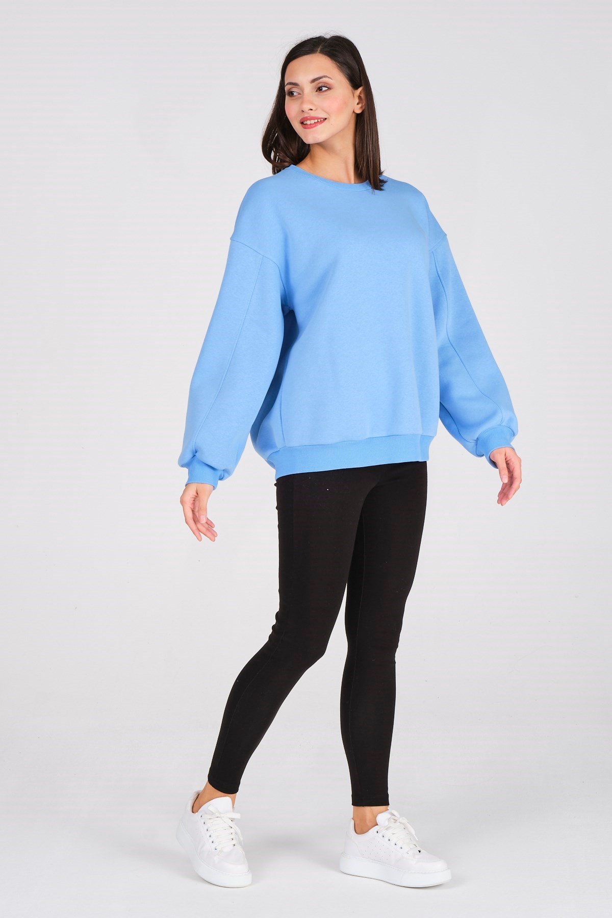 Busa Giyim Basic Oversize Termal Sweatshirt Açık Mavi