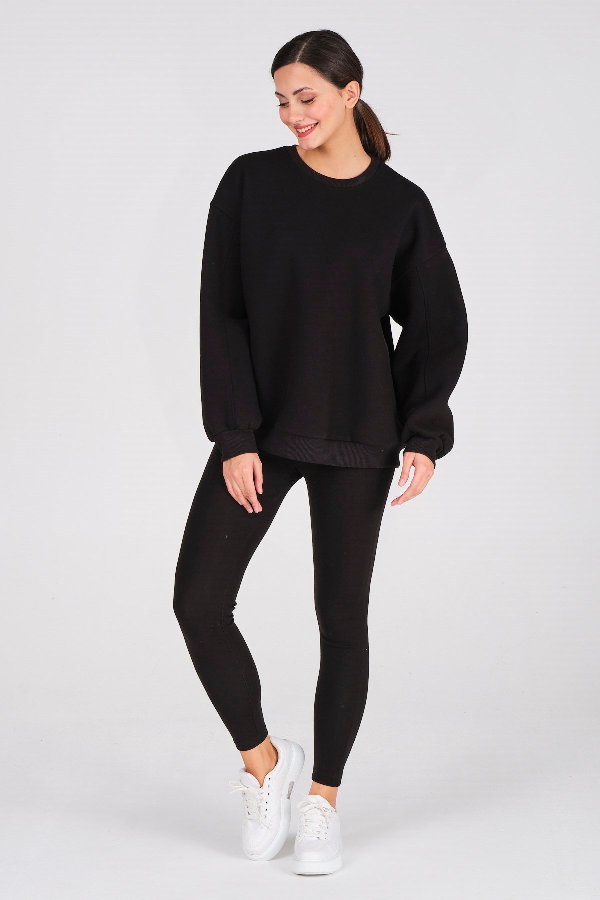 Busa Giyim Basic Oversize Termal Sweatshirt Siyah