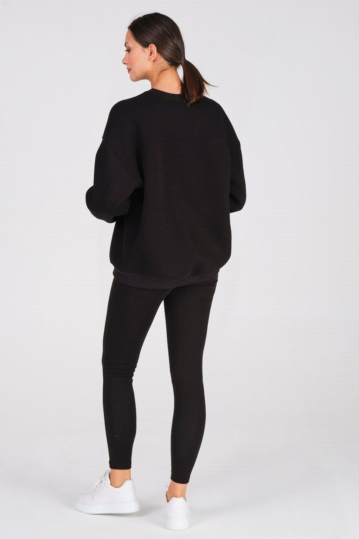 Busa Giyim Basic Oversize Termal Sweatshirt Siyah
