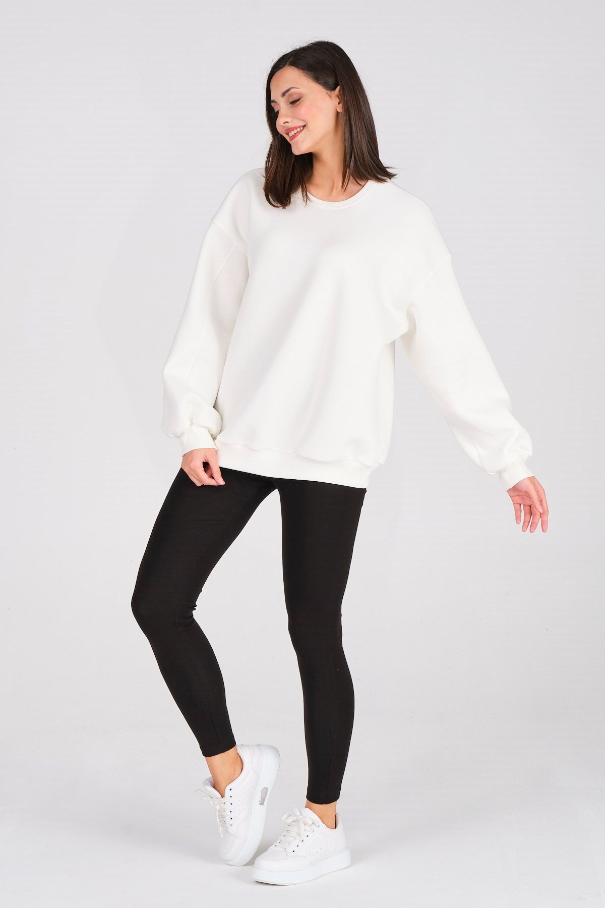 Busa Giyim Basic Oversize Termal Sweatshirt Ekru
