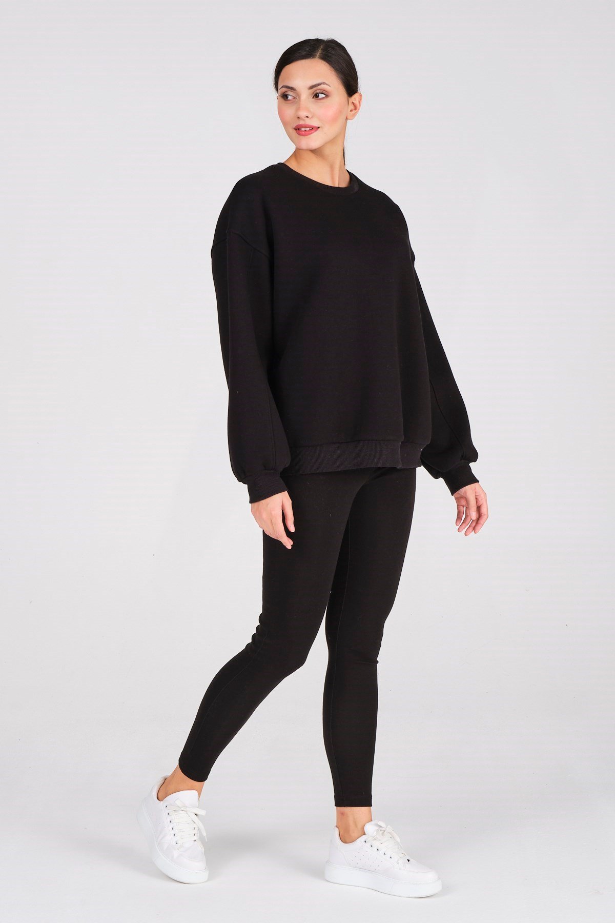 Busa Giyim Basic Oversize Termal Sweatshirt Siyah