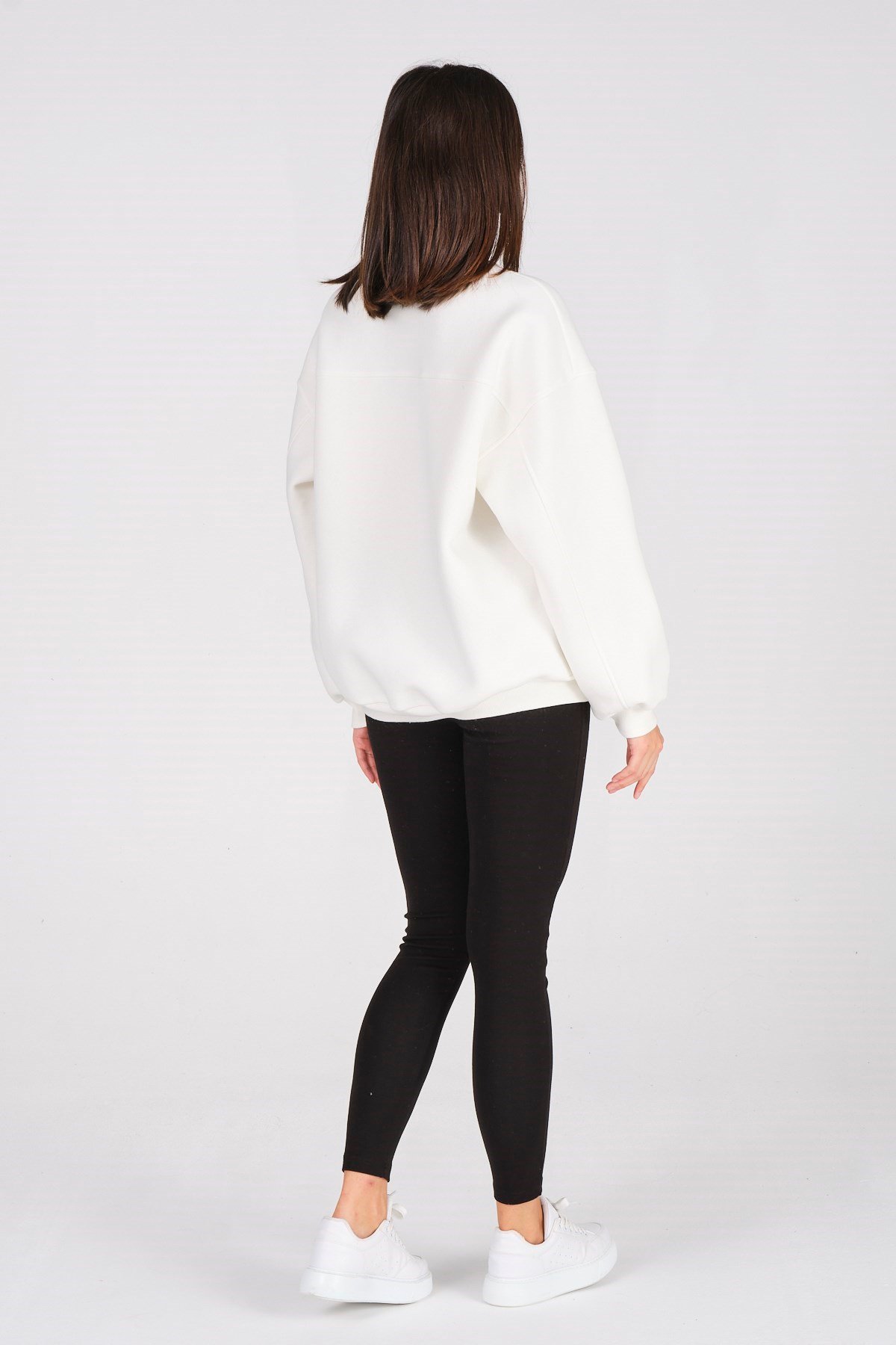 Busa Giyim Basic Oversize Termal Sweatshirt Ekru