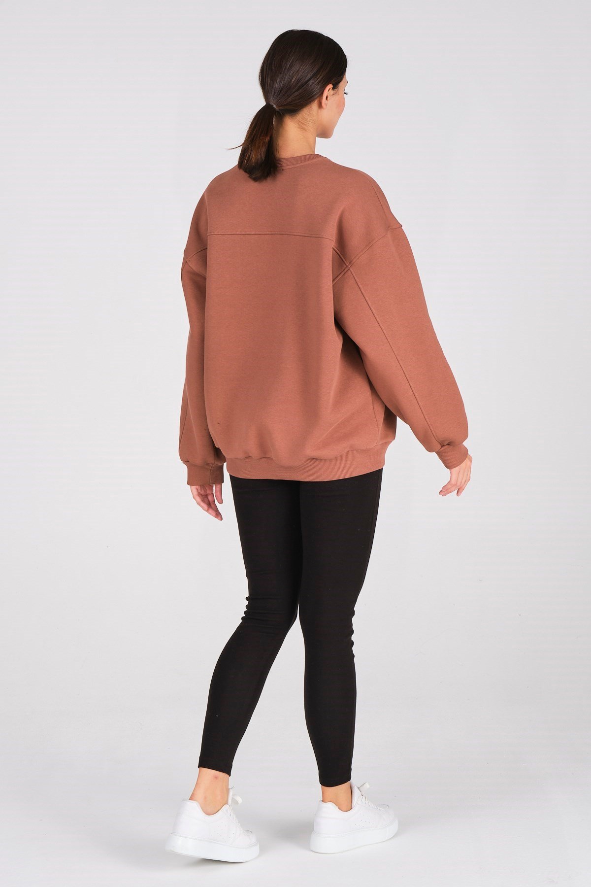 Busa Giyim Basic Oversize Termal Sweatshirt Kahverengi