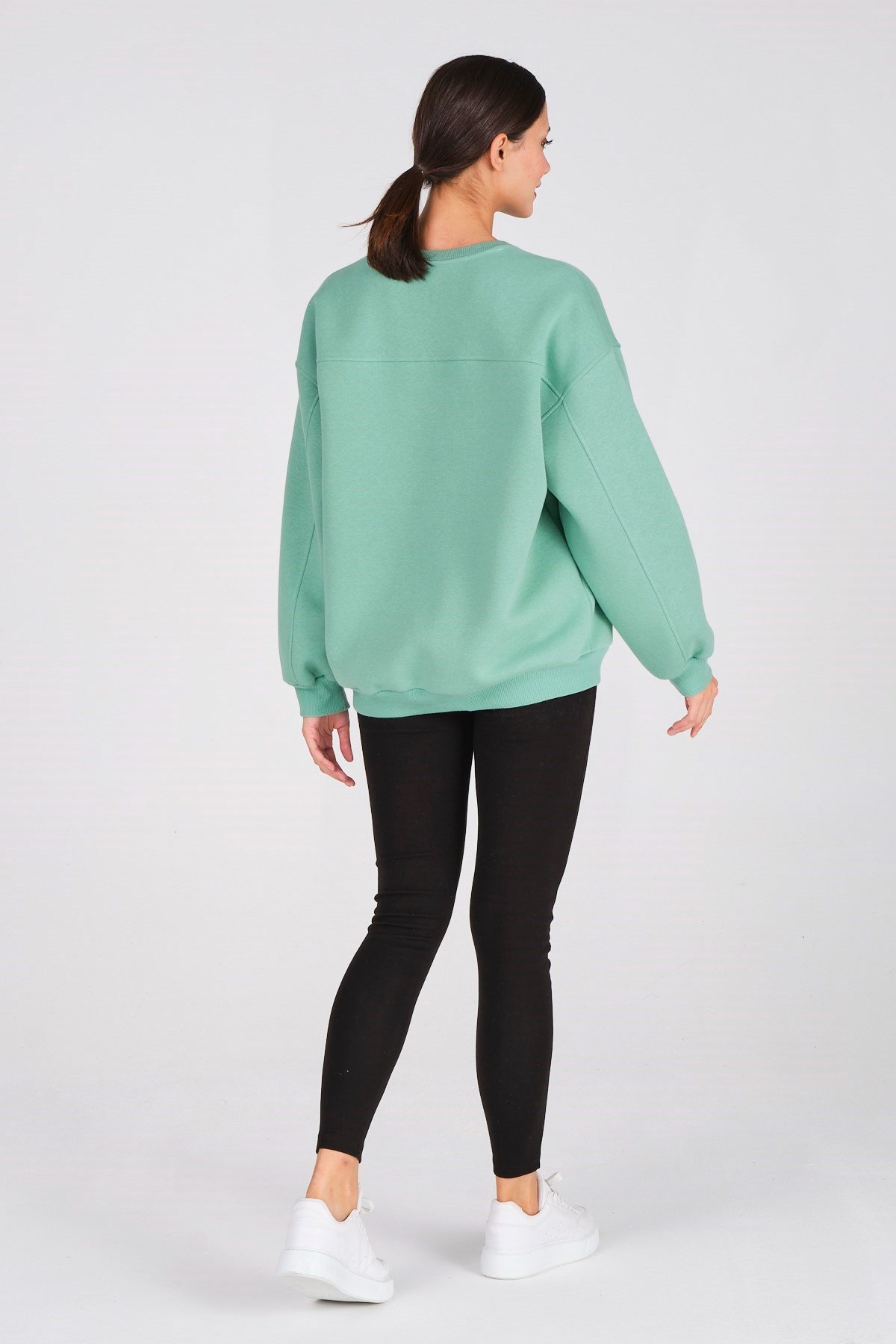 Busa Giyim Basic Oversize Termal Sweatshirt Mintyeşili
