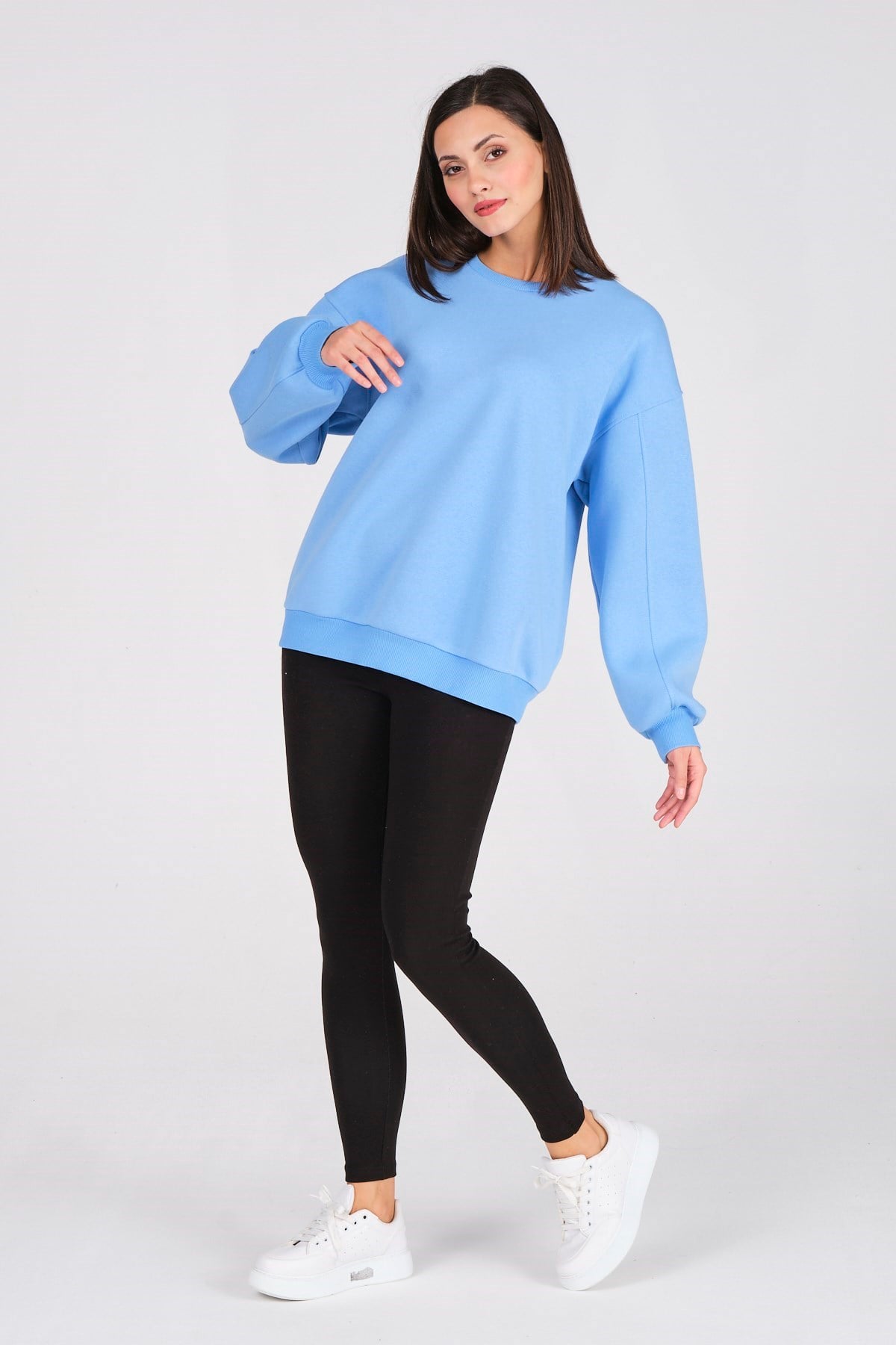 Busa Giyim Basic Oversize Termal Sweatshirt Açık Mavi