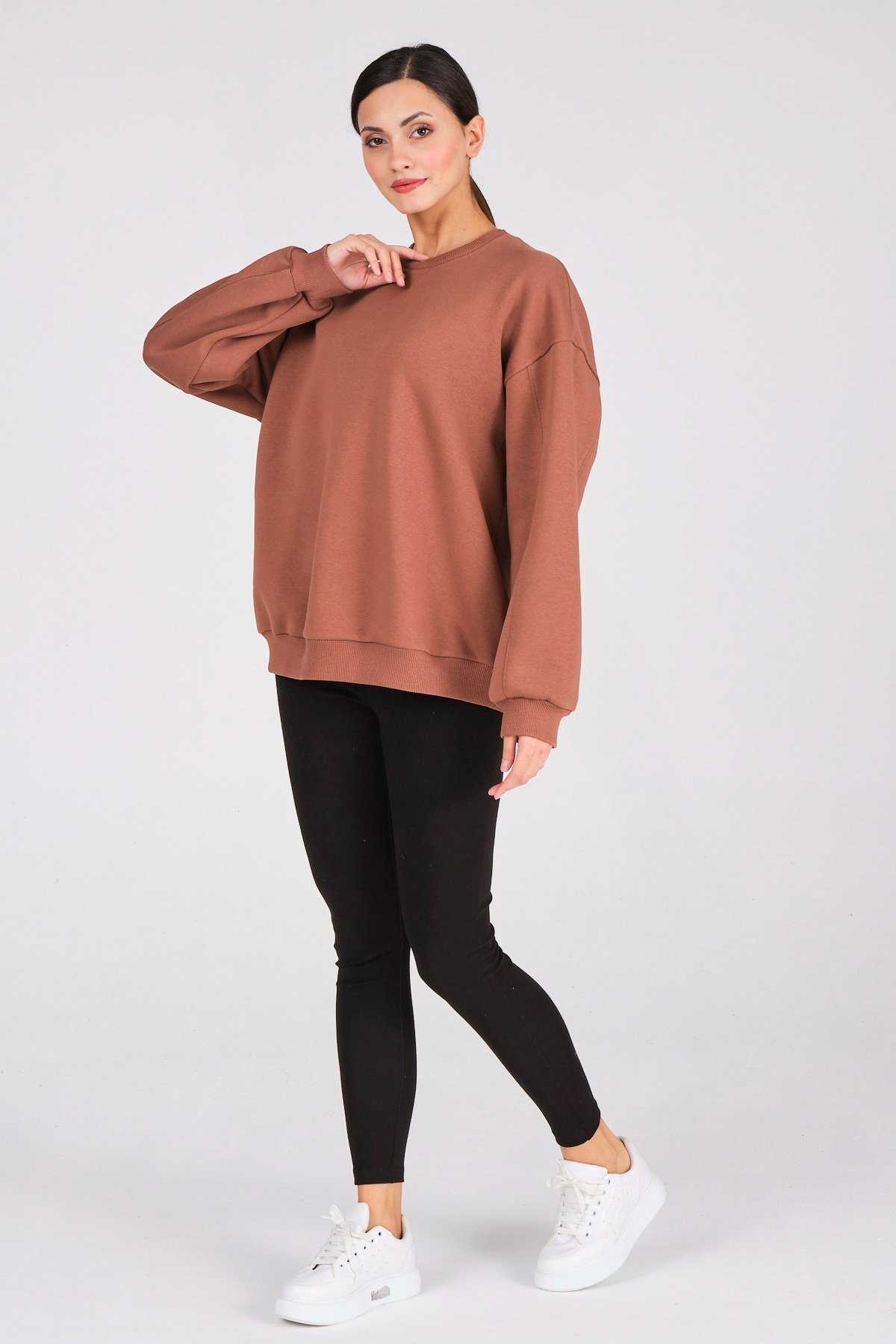Busa Giyim Basic Oversize Termal Sweatshirt Kahverengi