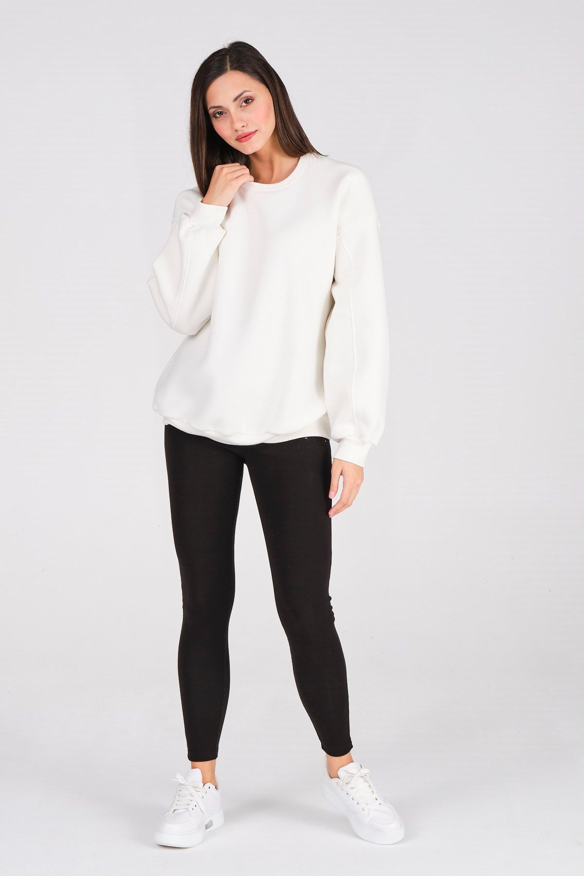 Busa Giyim Basic Oversize Termal Sweatshirt Ekru