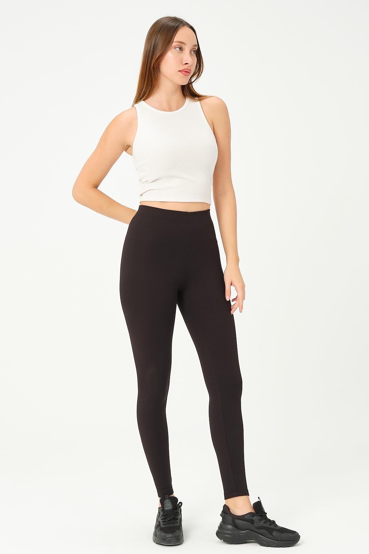 Busa Giyim Toparlayıcı Termal Fitilli Spor Tayt Tam Boy Yüksek Bel Siyah