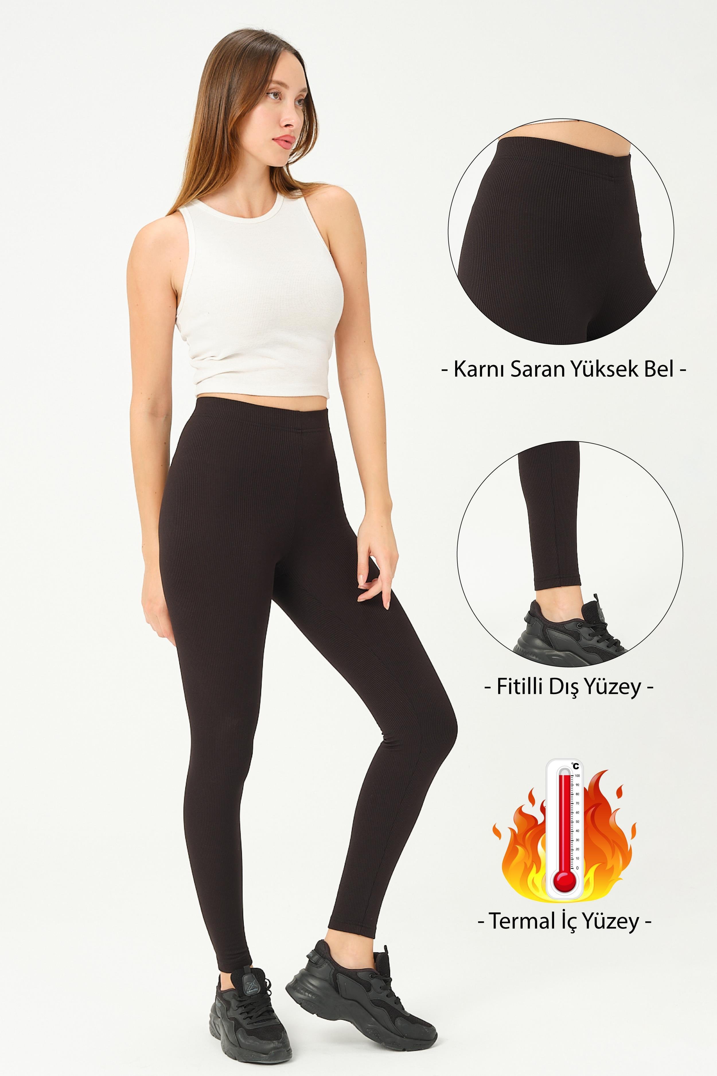 Busa Giyim Toparlayıcı Termal Fitilli Spor Tayt Tam Boy Yüksek Bel Siyah