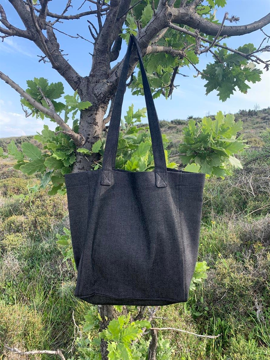 Busa Ham Kumaş Önden Cepli Tote Omuz Çantası Antrasit